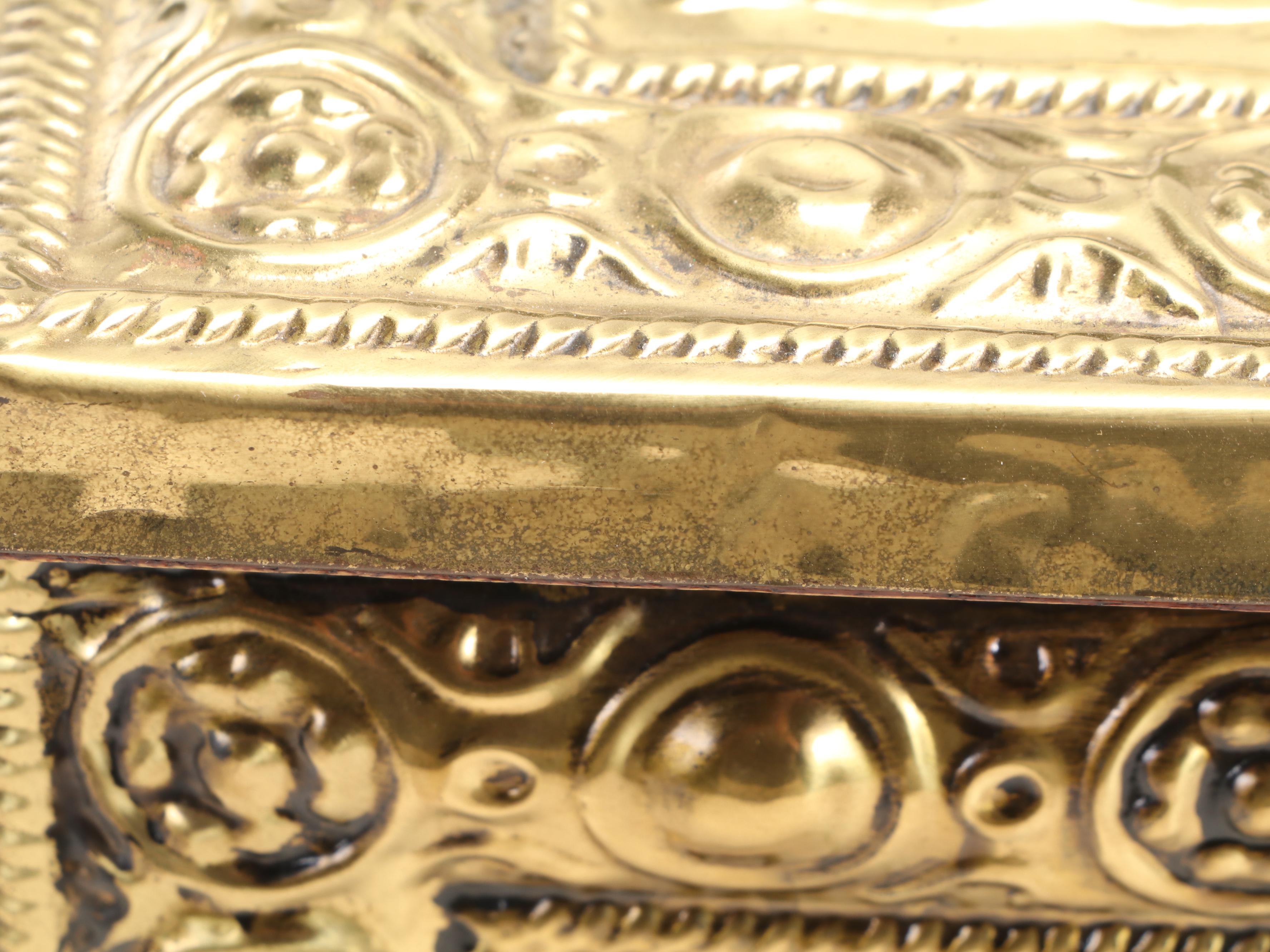 Ship Motif Brass-Clad Kindling Box