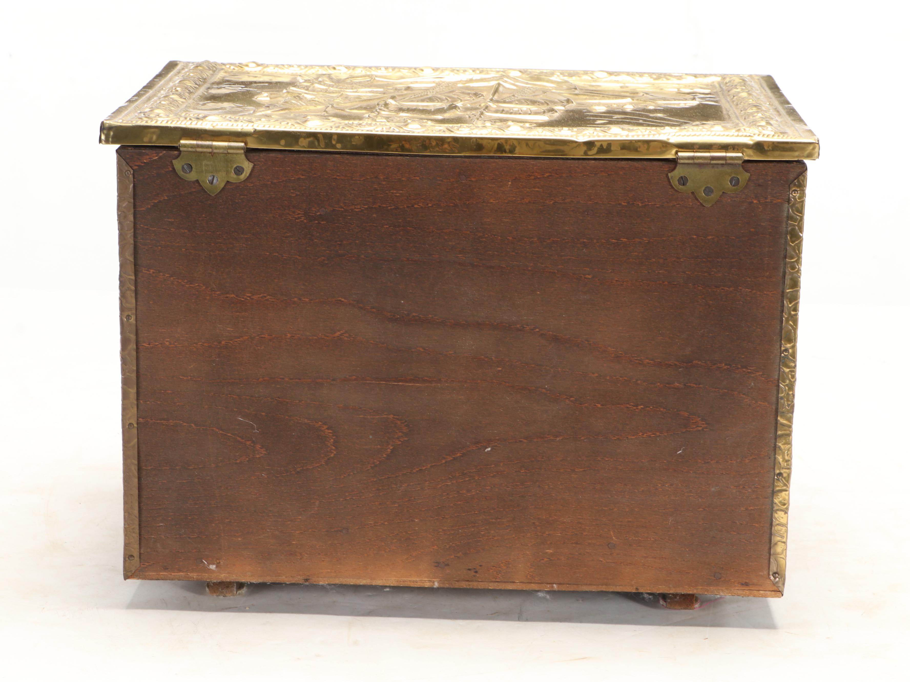 Ship Motif Brass-Clad Kindling Box
