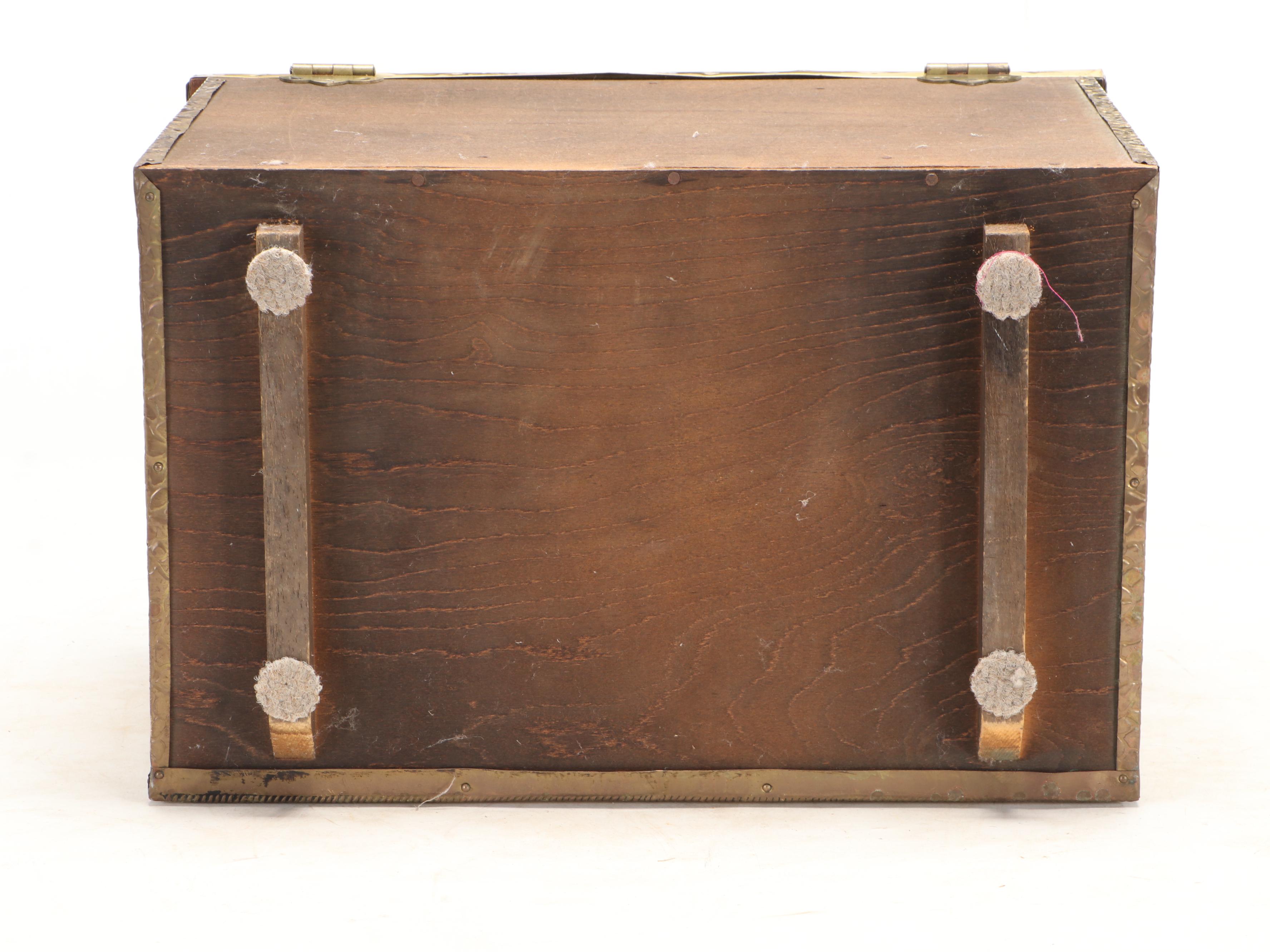 Ship Motif Brass-Clad Kindling Box