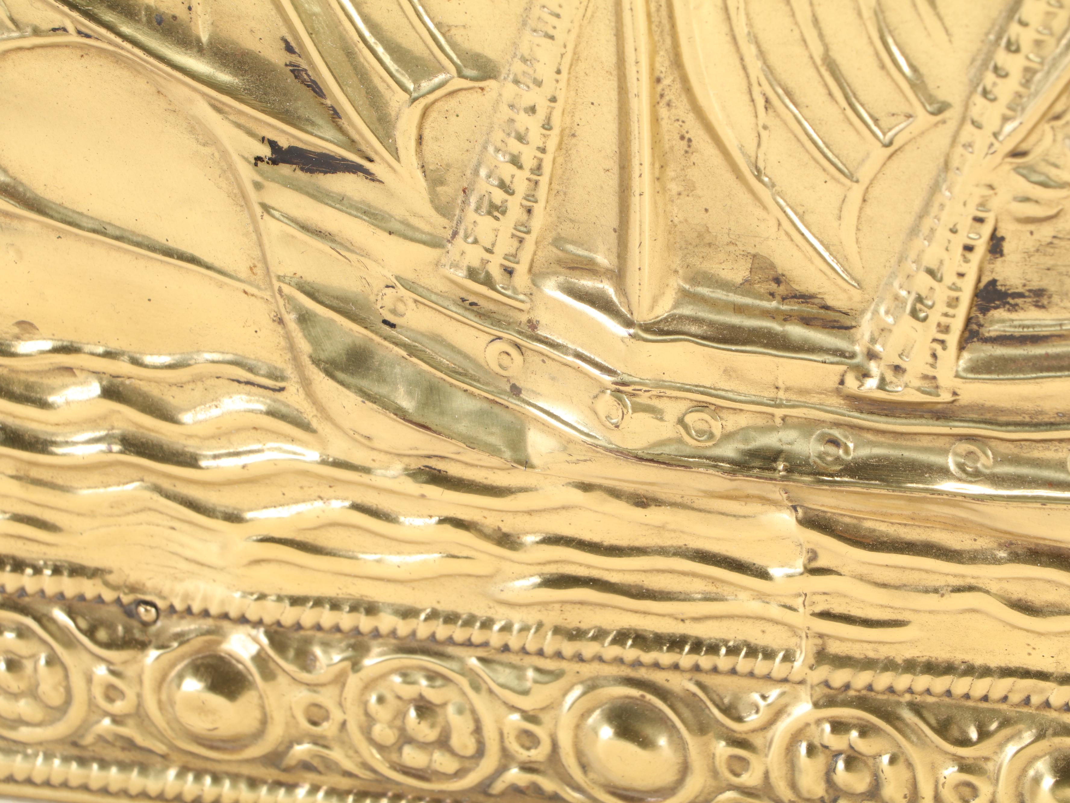 Ship Motif Brass-Clad Kindling Box