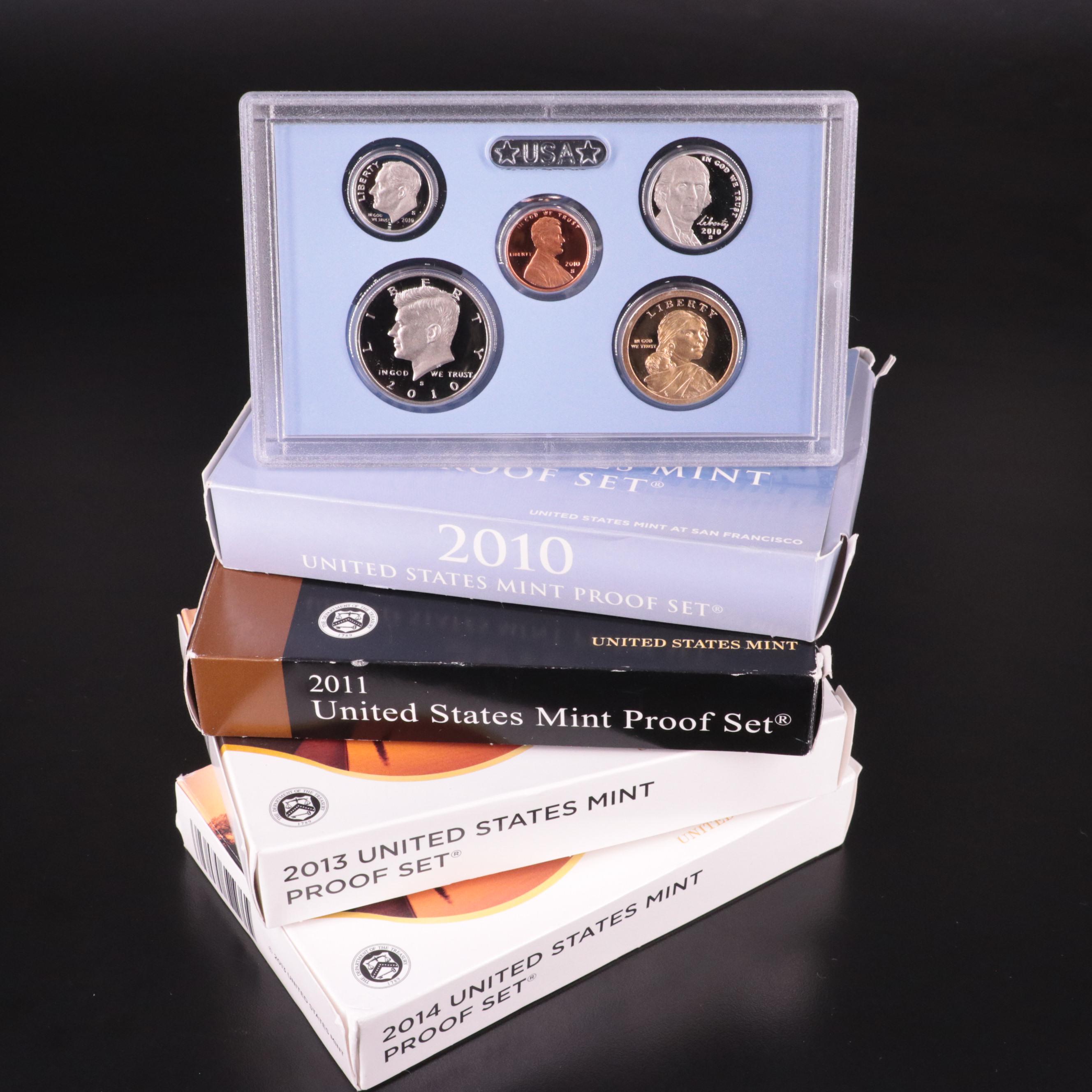 Four United States Mint Proof Sets 2010, 2012, 2013, and 2014