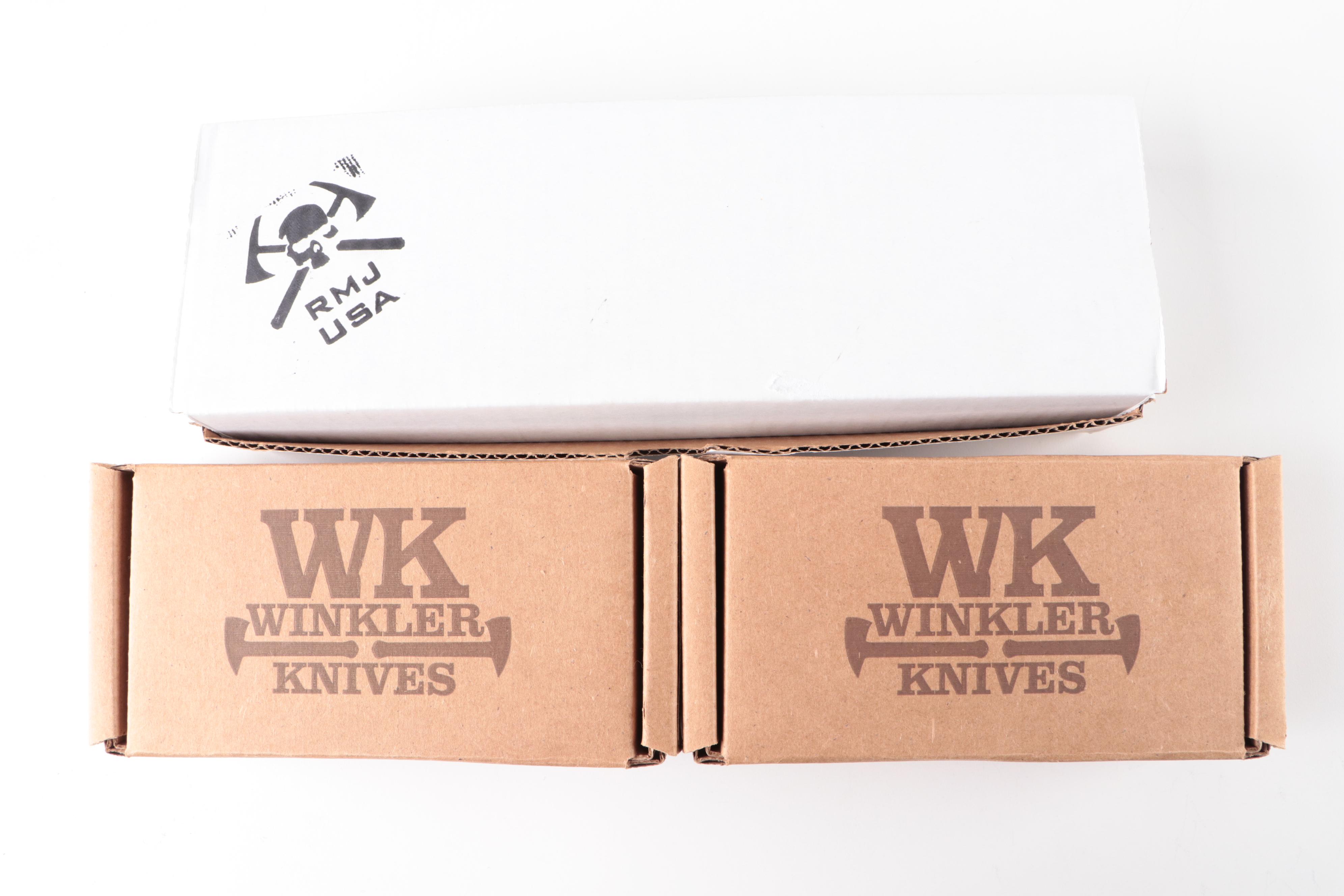 RMJ Raider Dagger with Winkler Push Daggers and Shun Knife Cases