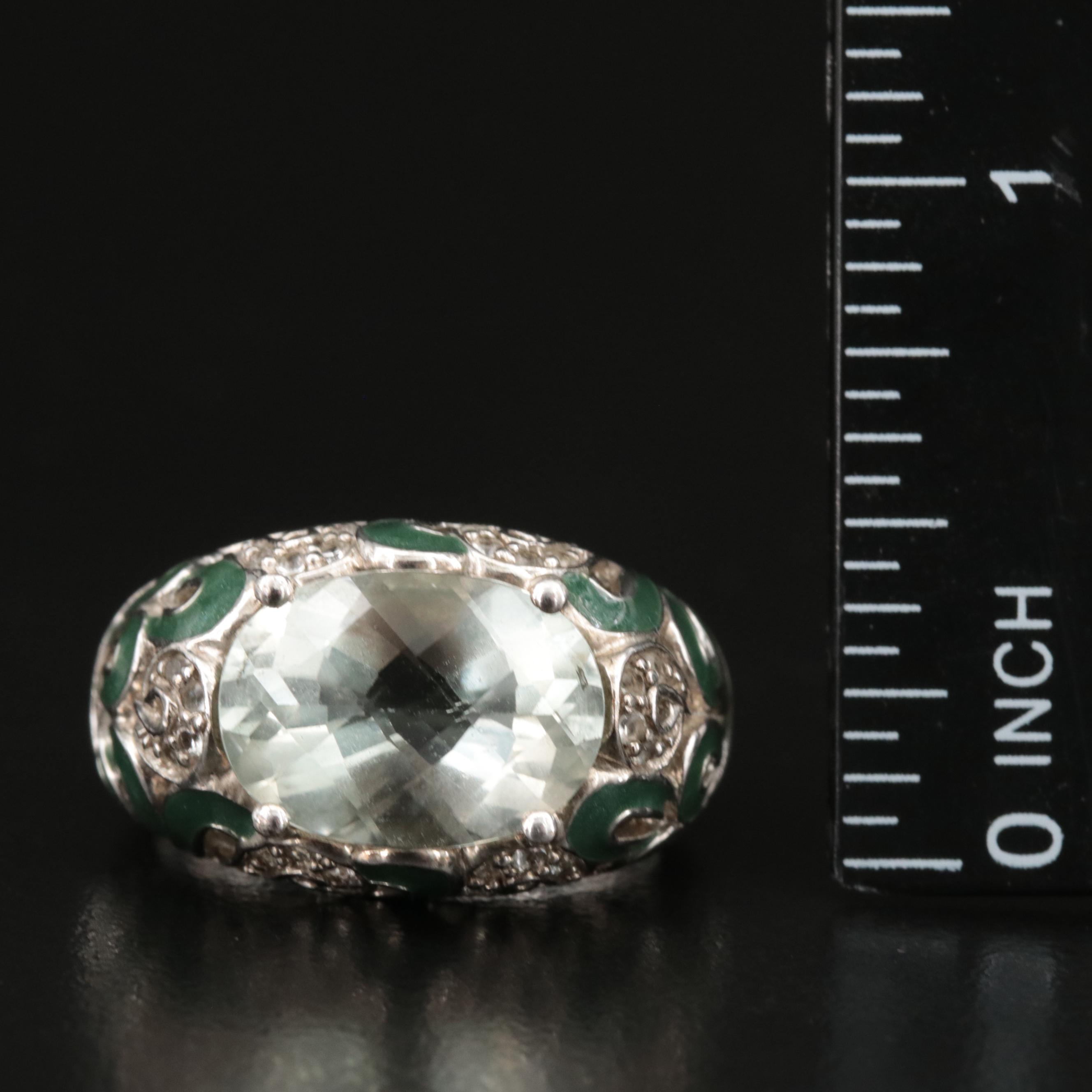 Sterling Rings Including Dolphin, Prasiolite, Marcasite and Mother-of-Pearl