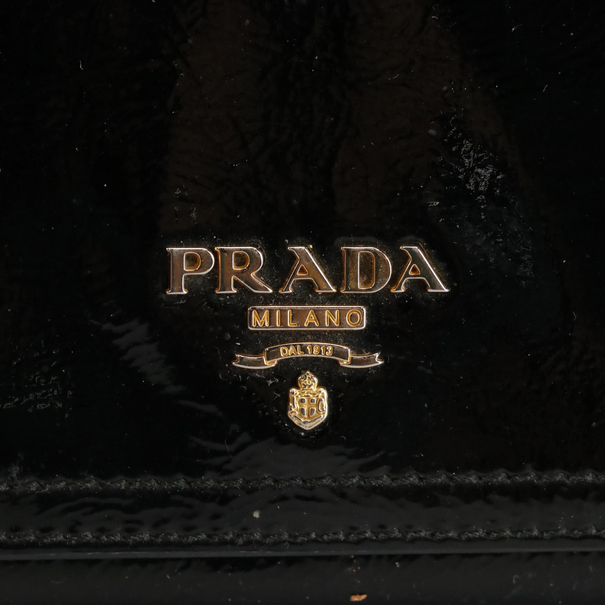 Prada Flap Long Wallet in Black Patent Leather