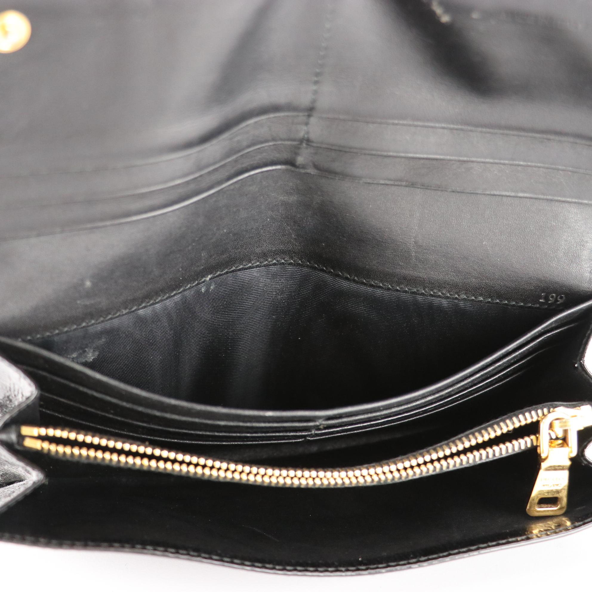 Prada Flap Long Wallet in Black Patent Leather
