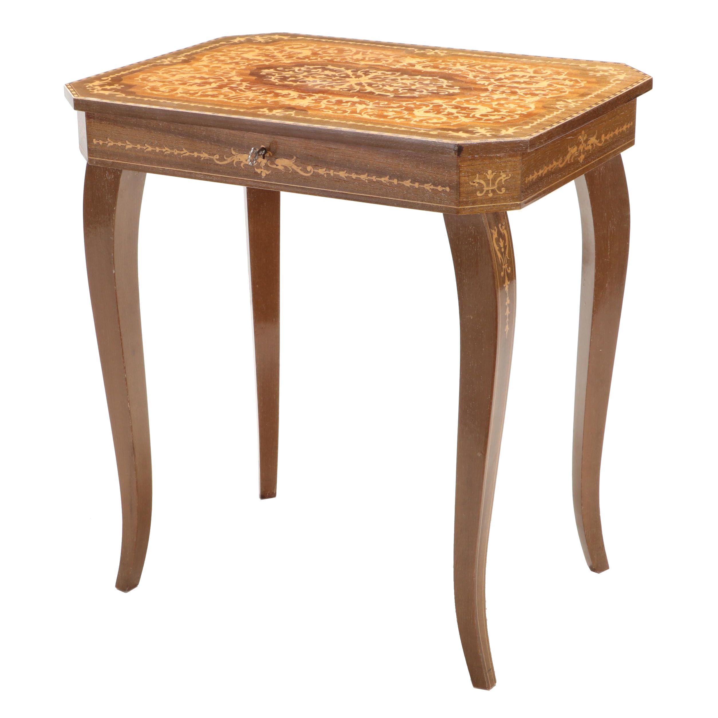 Italian Inlaid Marquetry Music Box Side Table