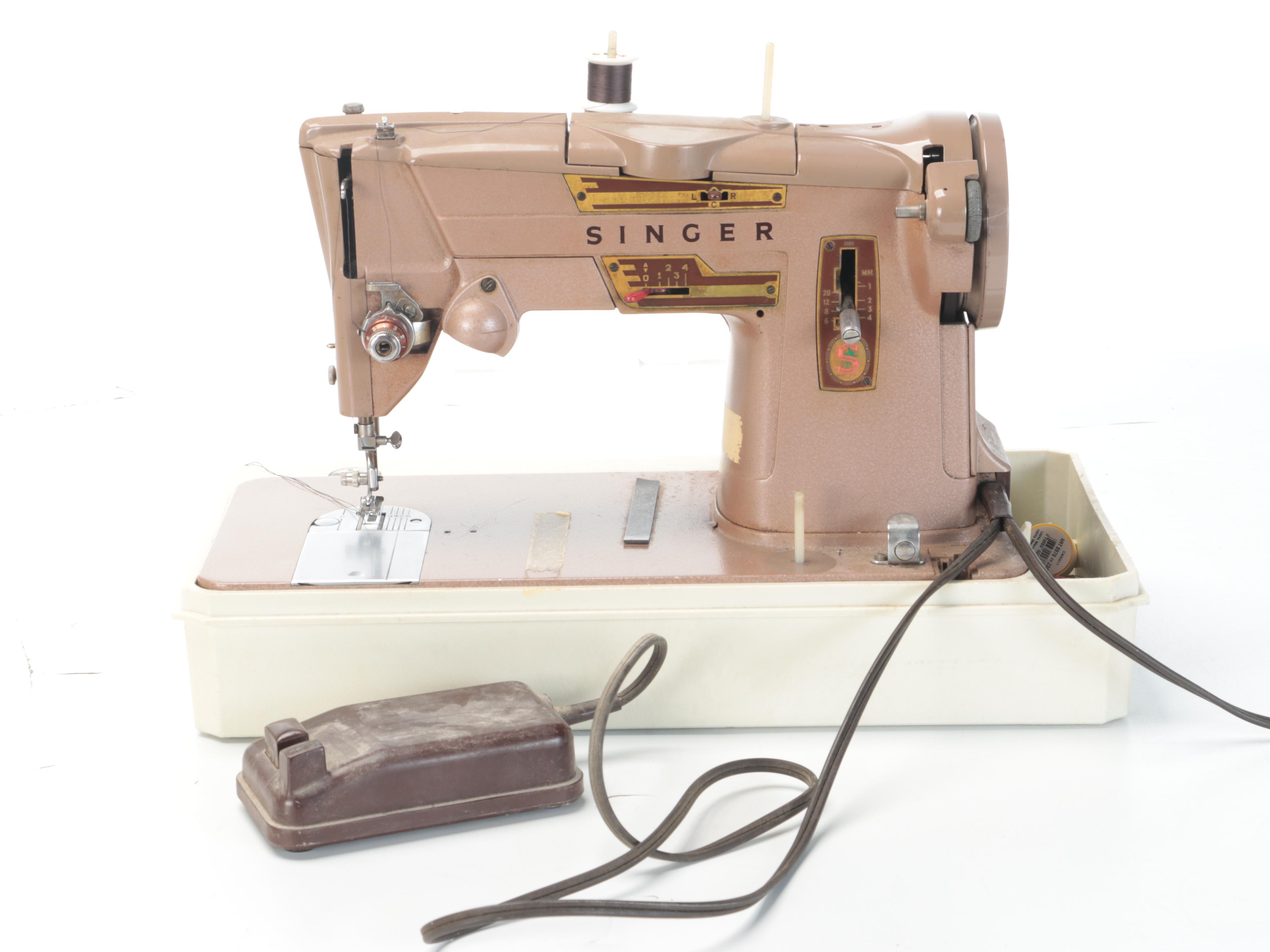 Singer and Brother Sewing Machines With Case, Supplies and Notions