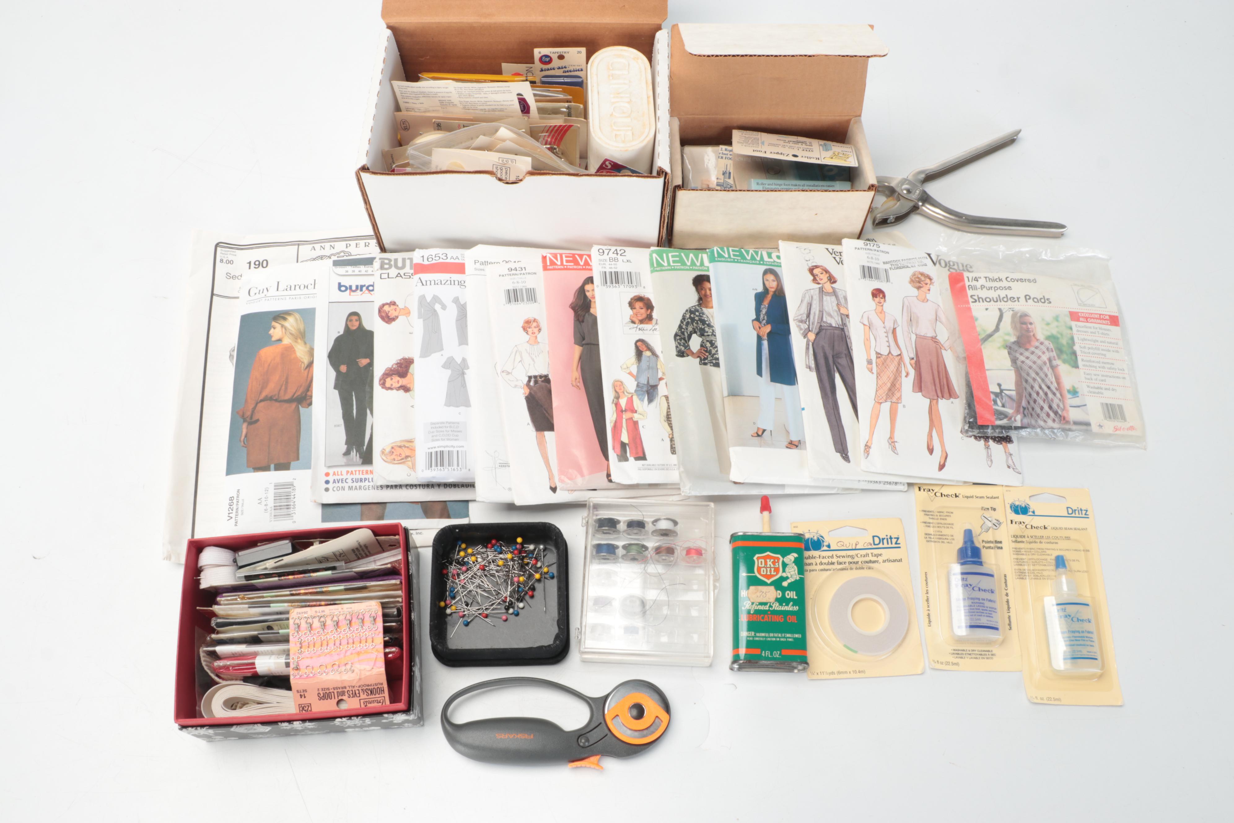 Singer and Brother Sewing Machines With Case, Supplies and Notions