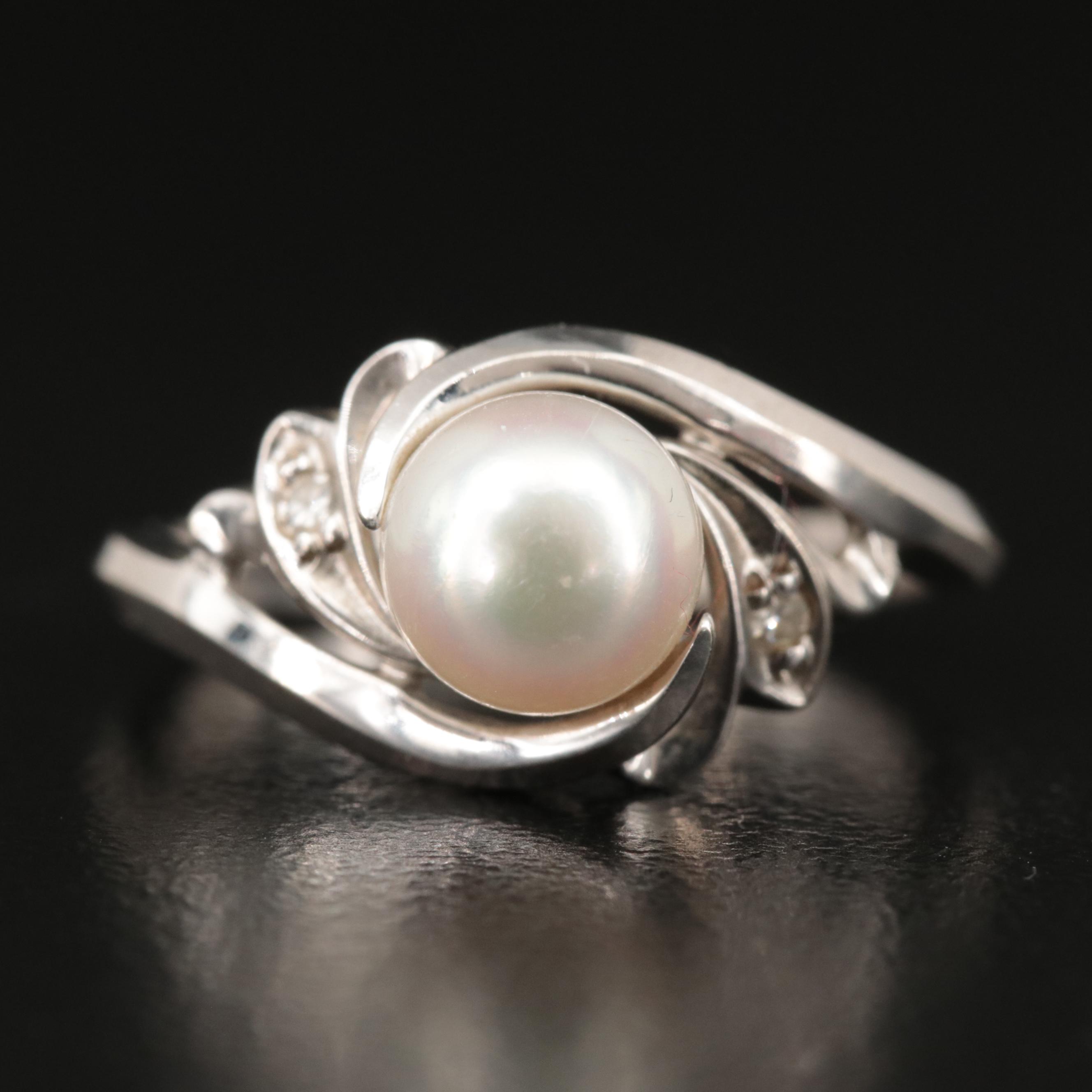 14K Pearl and Diamond Ring