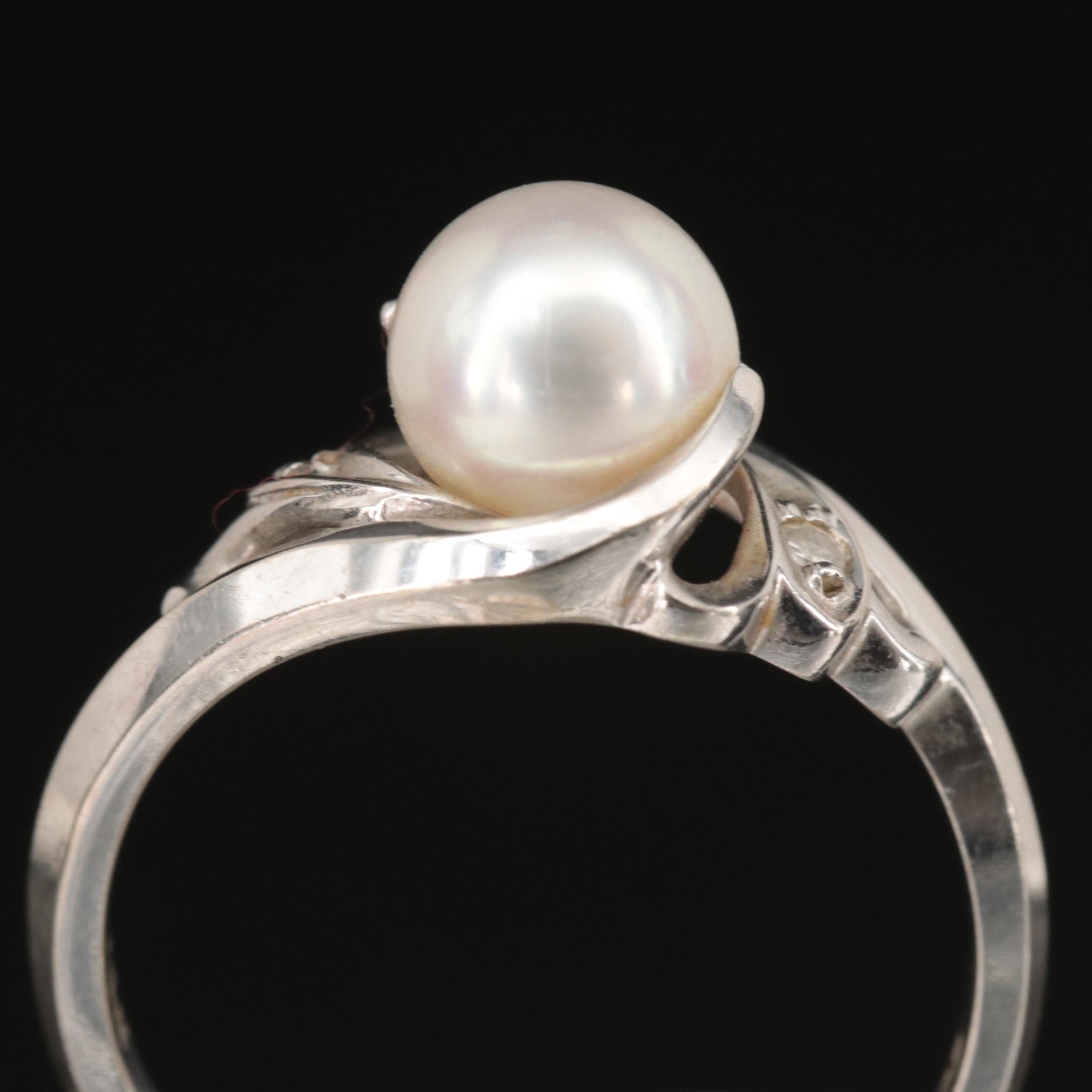 14K Pearl and Diamond Ring
