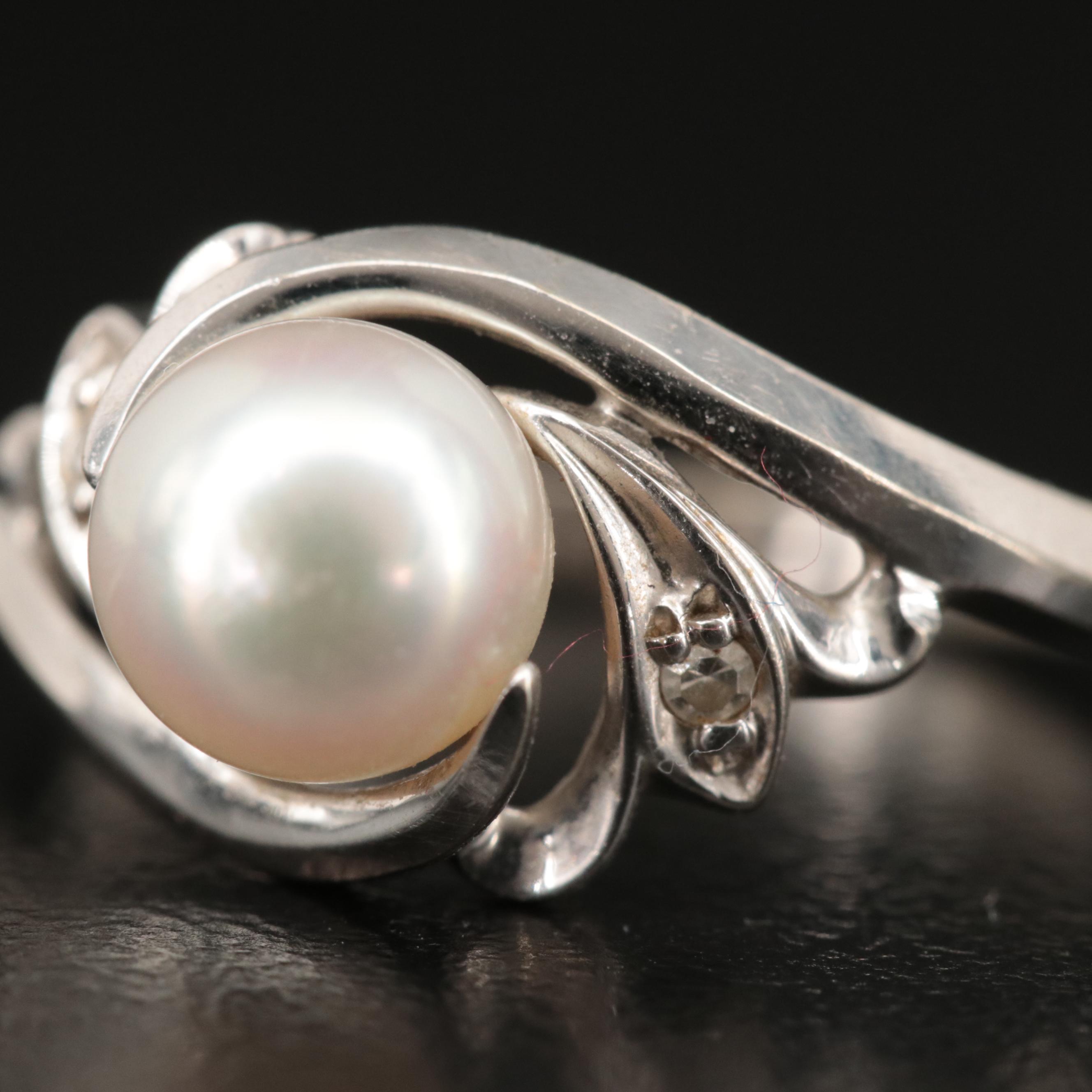 14K Pearl and Diamond Ring