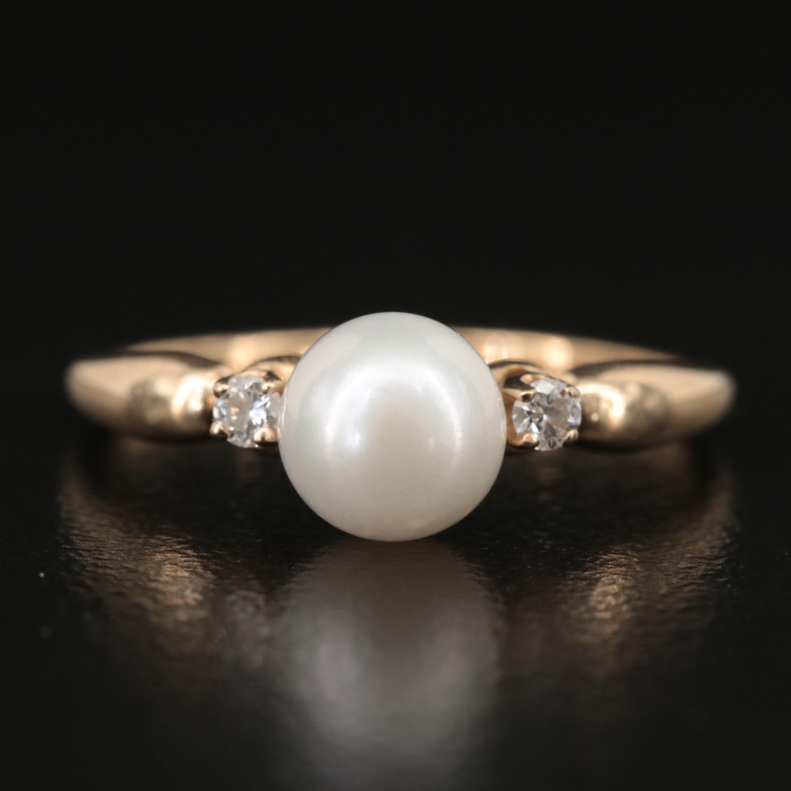 14K Pearl and Diamond Ring