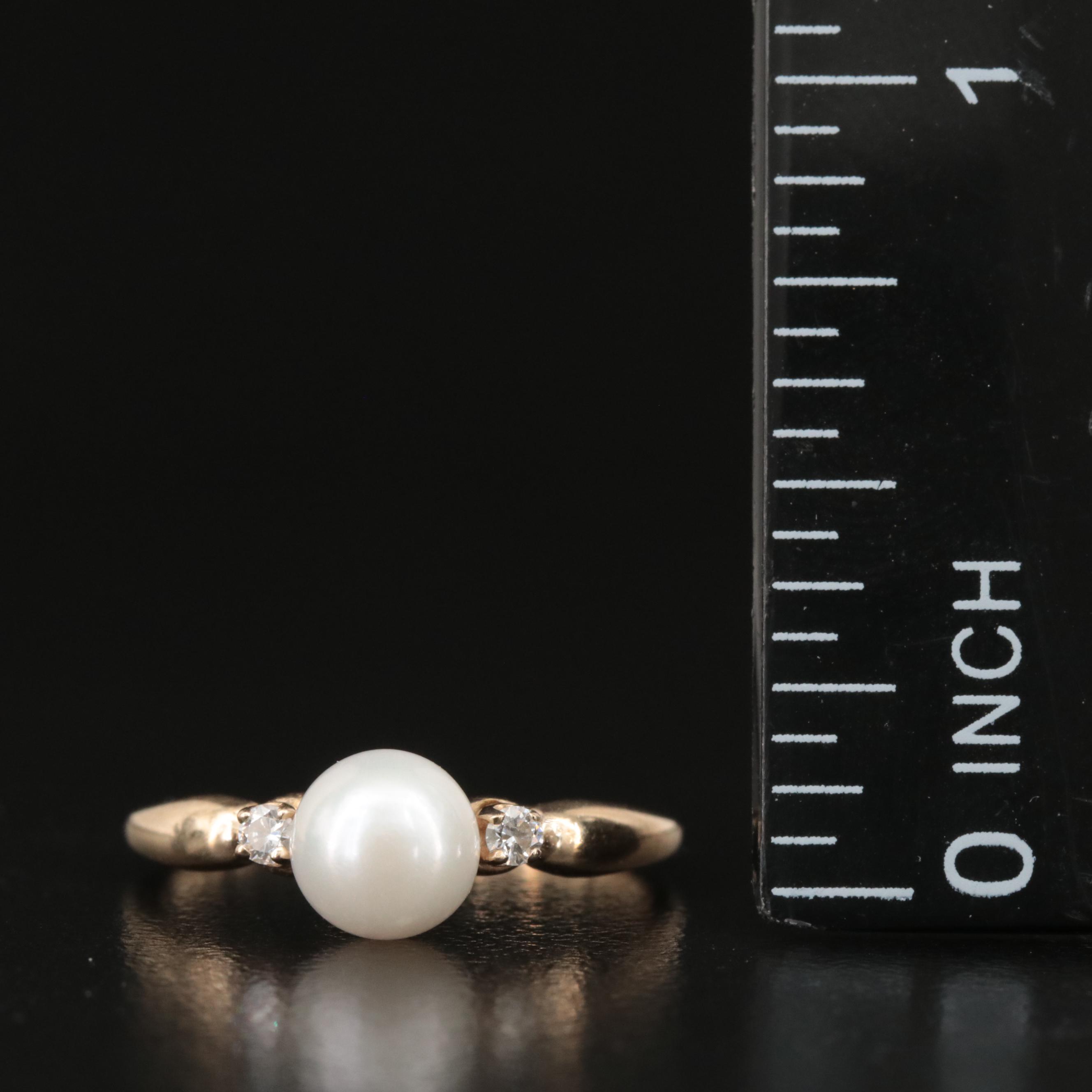 14K Pearl and Diamond Ring