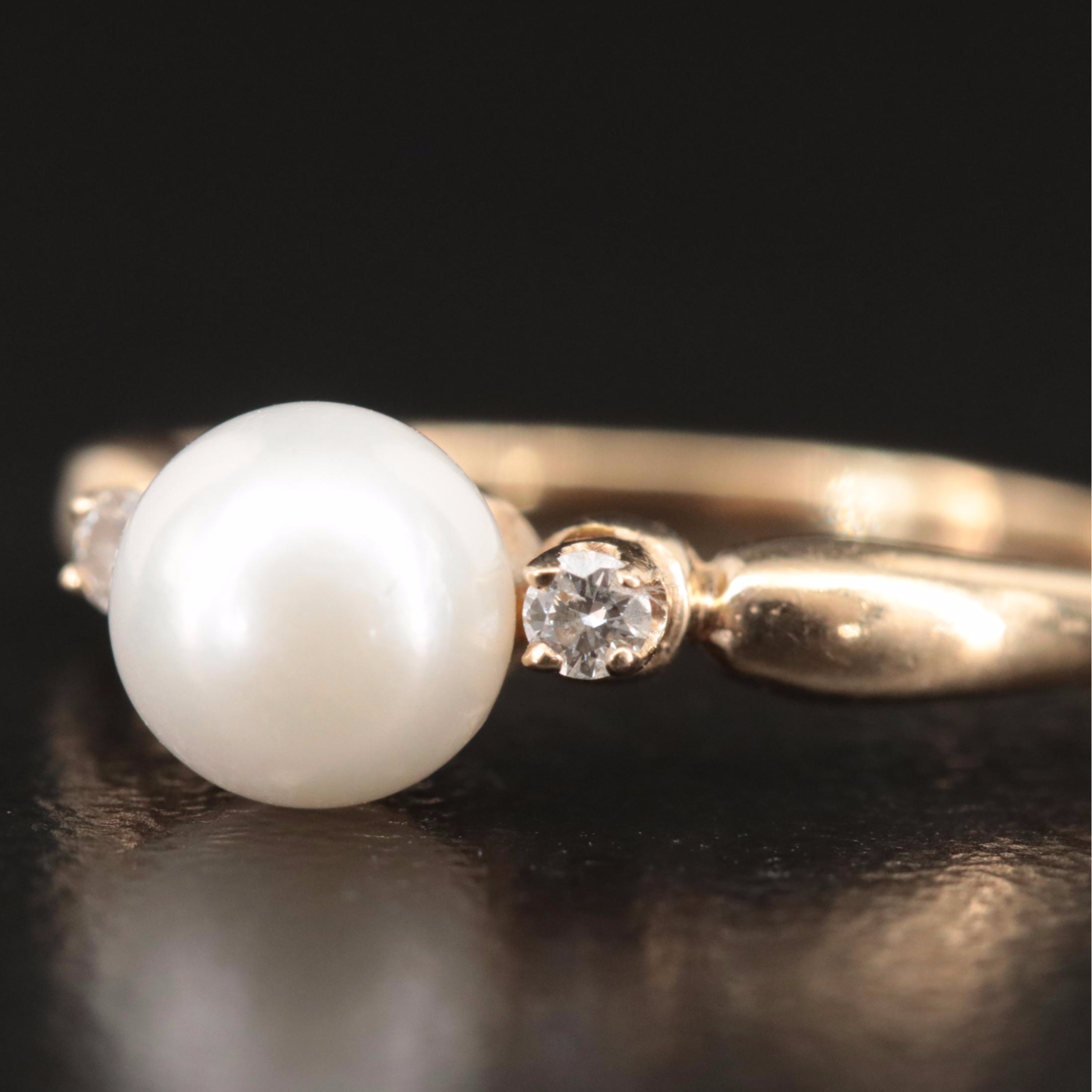 14K Pearl and Diamond Ring