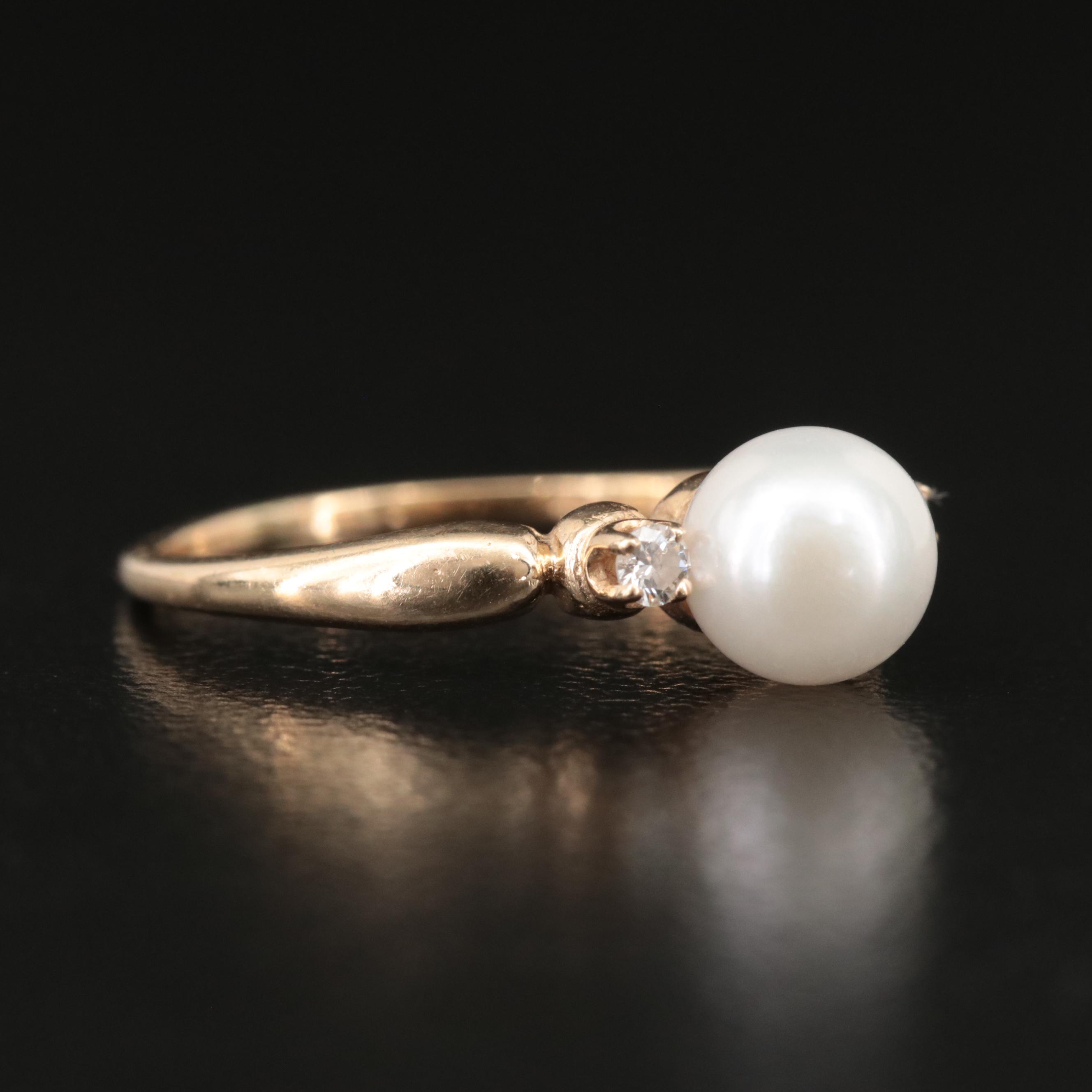 14K Pearl and Diamond Ring