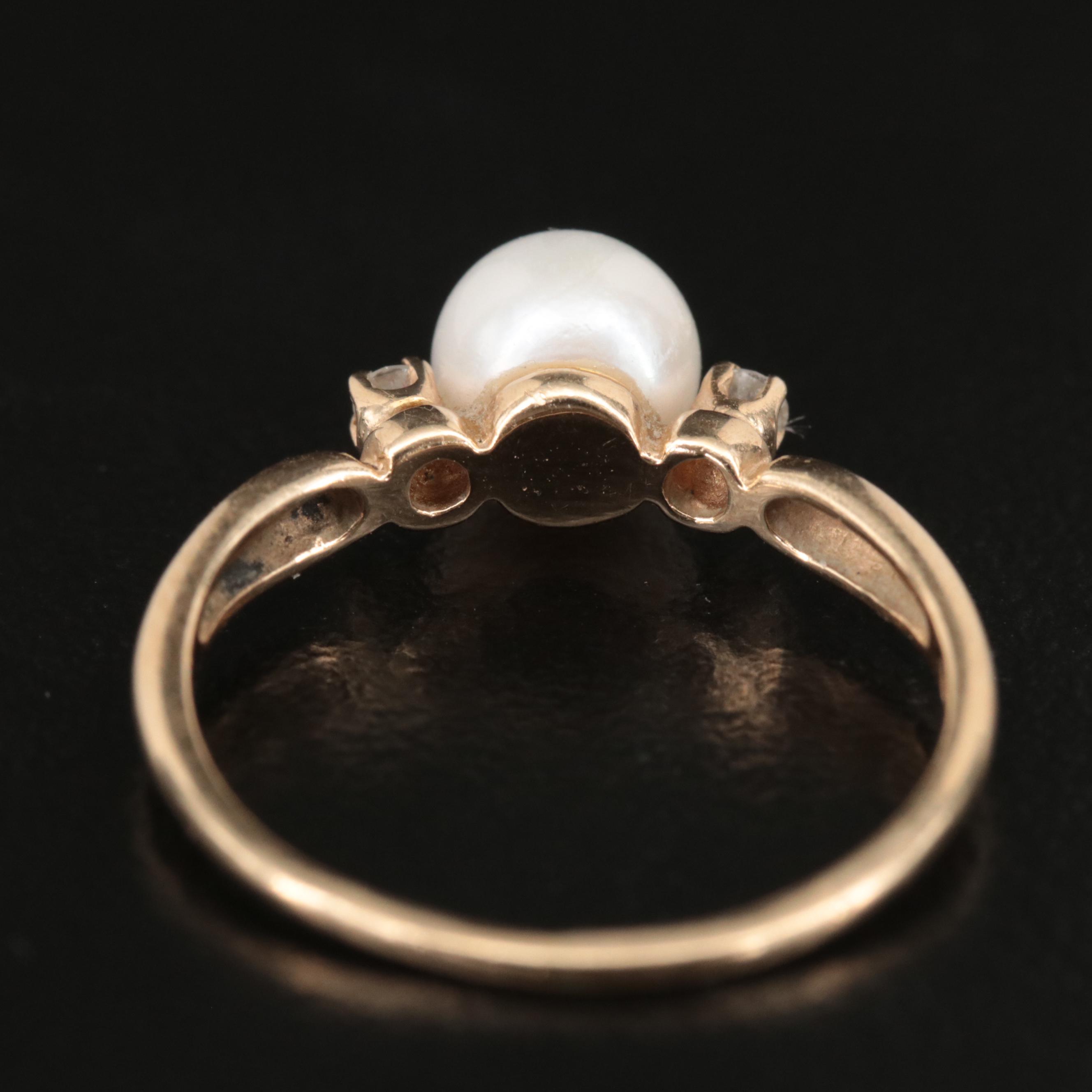 14K Pearl and Diamond Ring