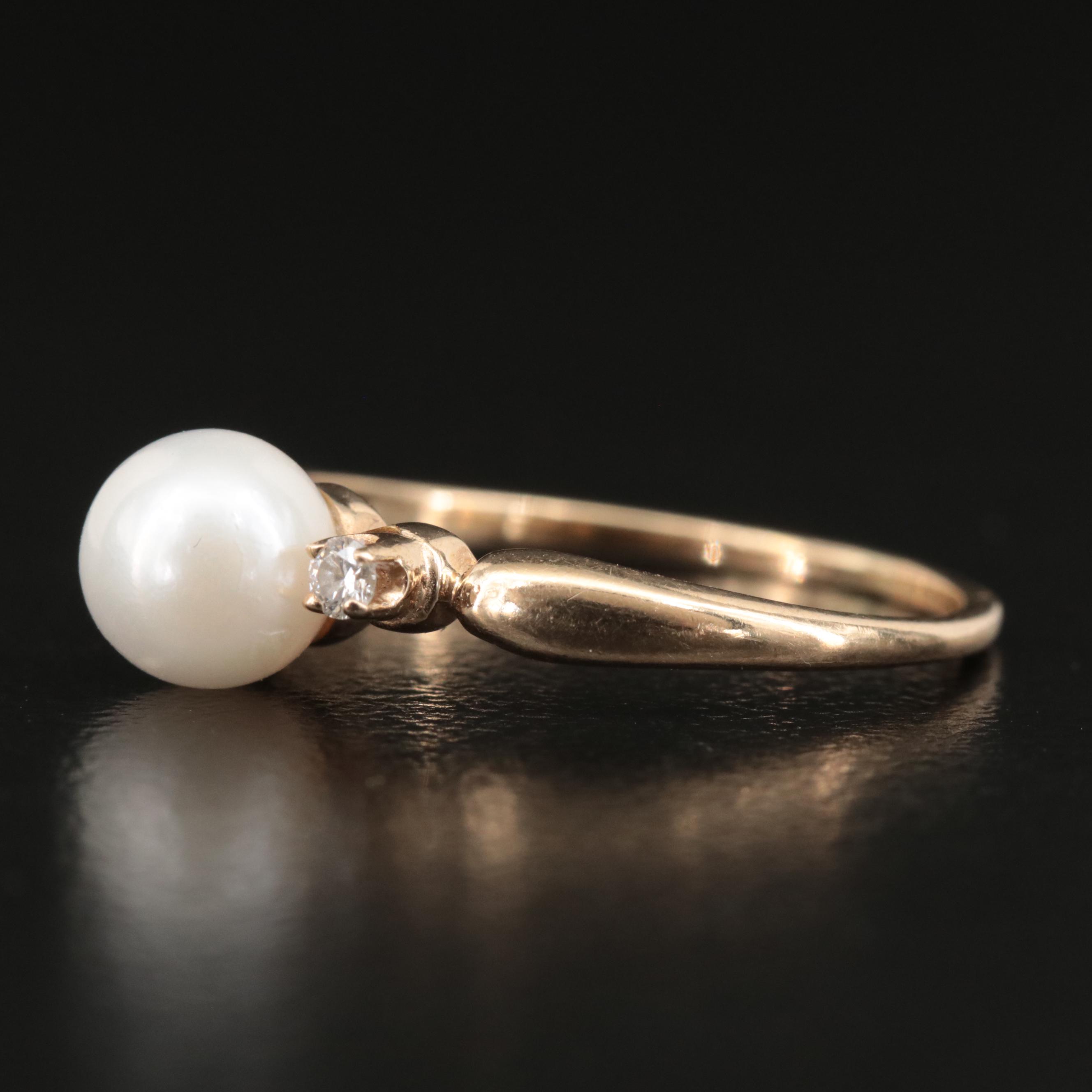 14K Pearl and Diamond Ring