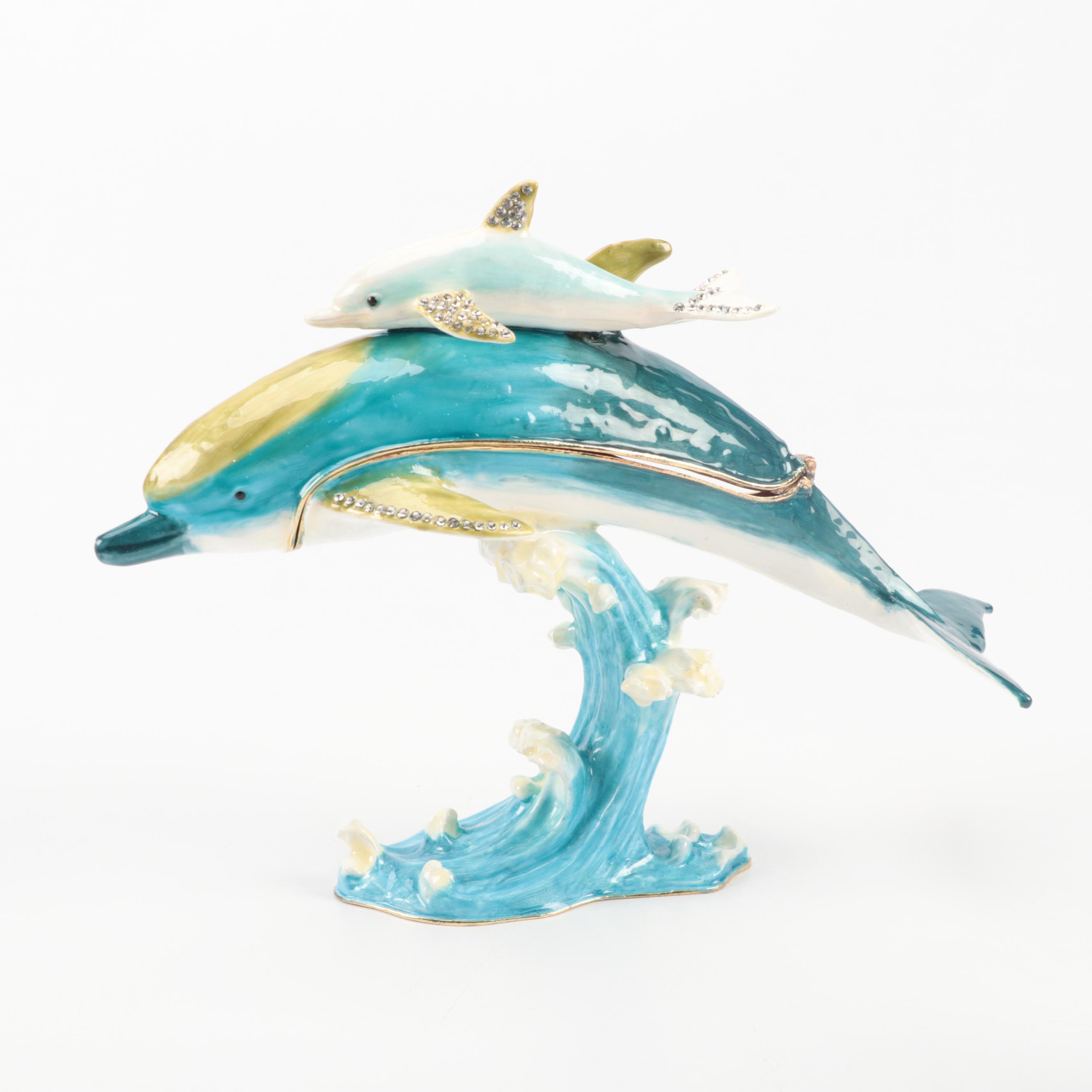 Jere Luxury Bejeweled Enameled Dolphin and Frog Trinket Boxes