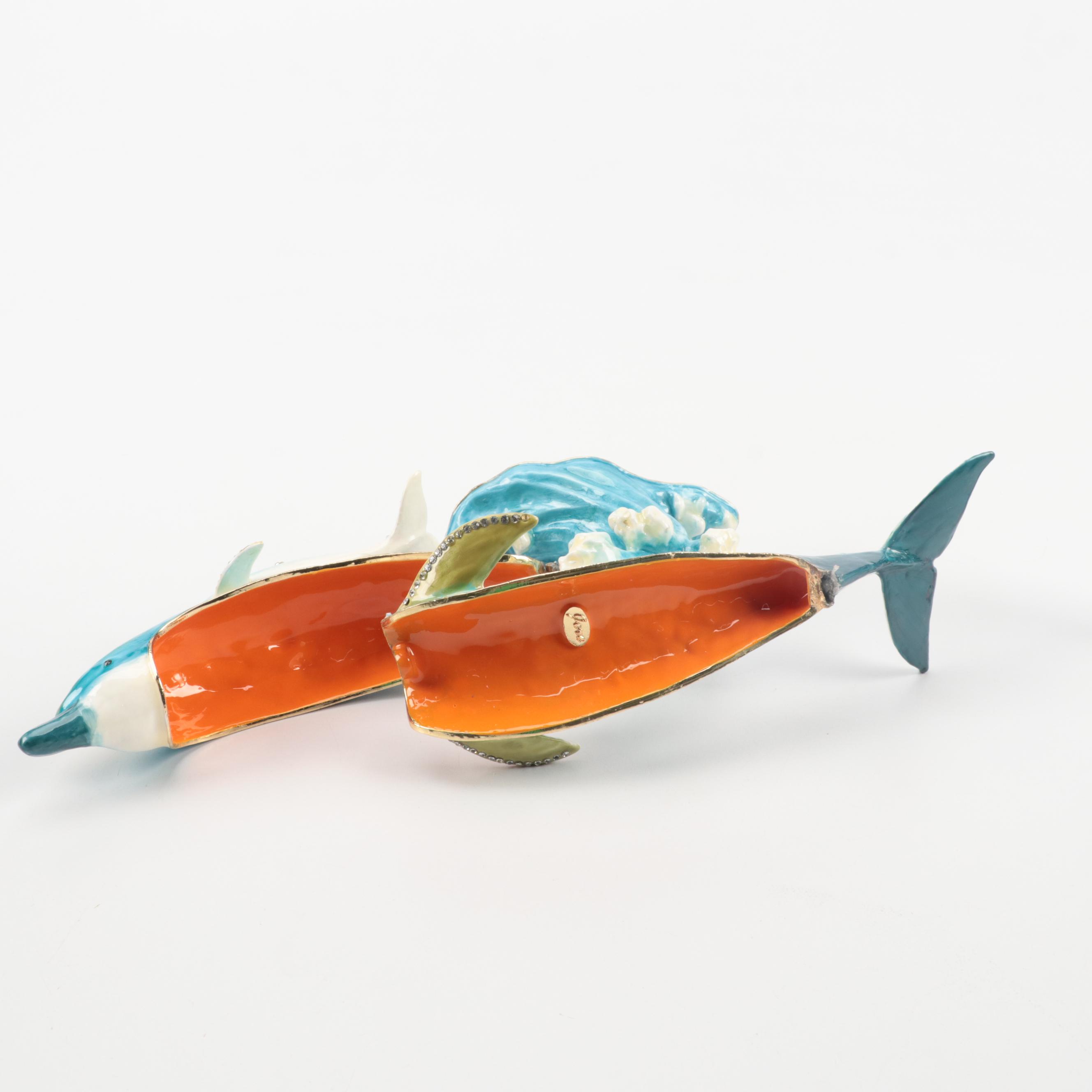 Jere Luxury Bejeweled Enameled Dolphin and Frog Trinket Boxes