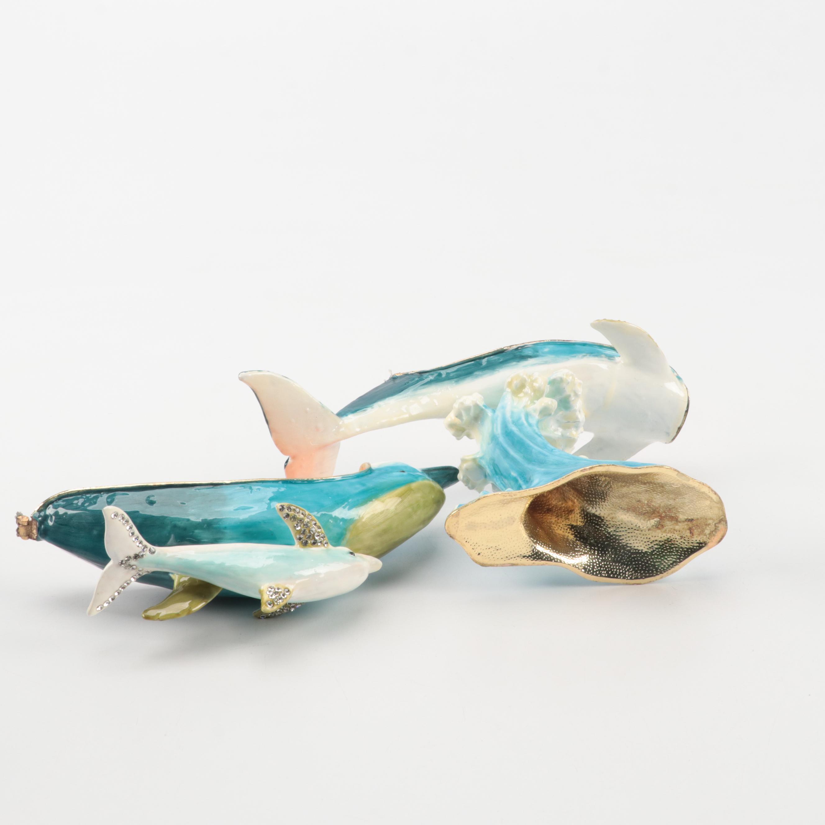 Jere Luxury Bejeweled Enameled Dolphin and Frog Trinket Boxes