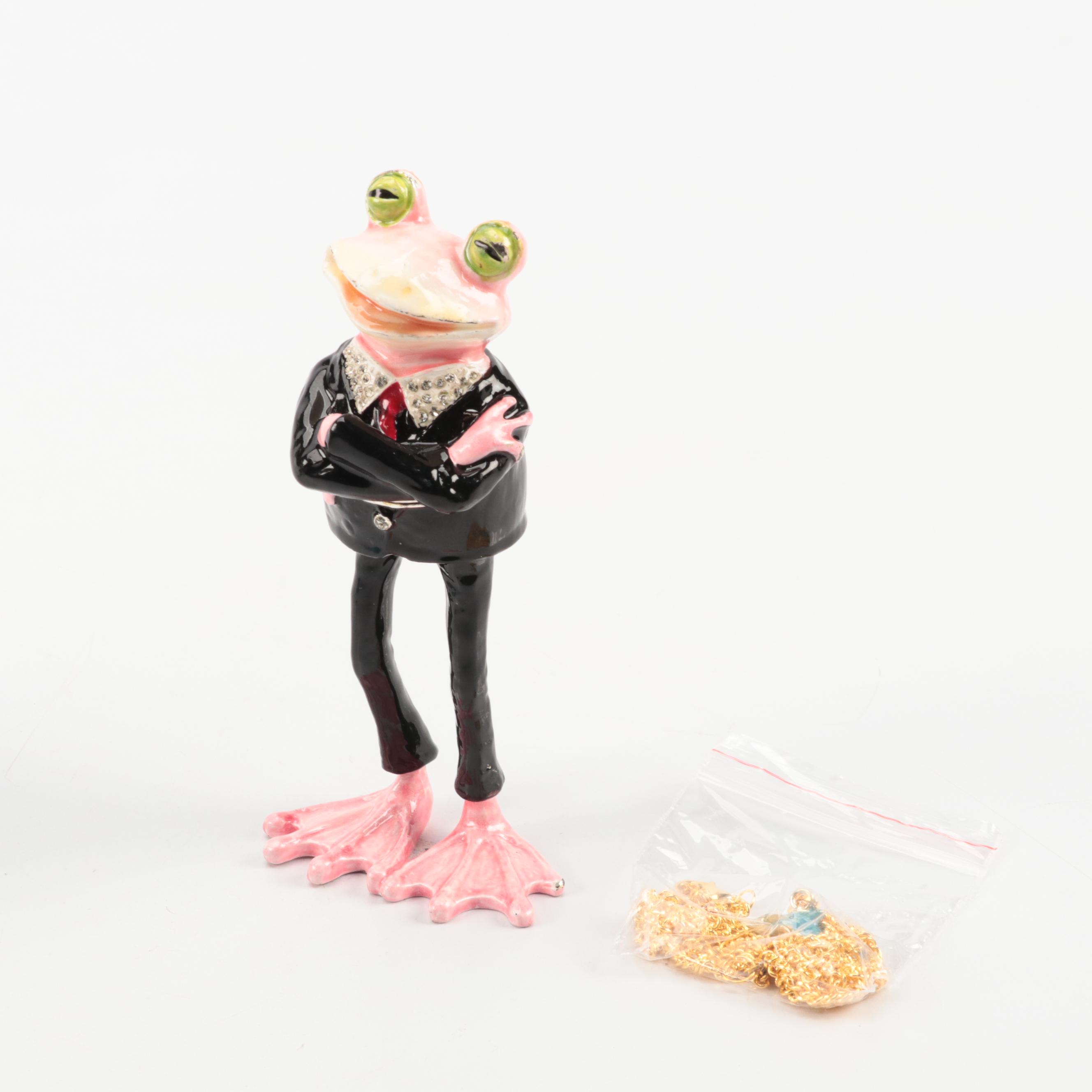 Jere Luxury Bejeweled Enameled Dolphin and Frog Trinket Boxes