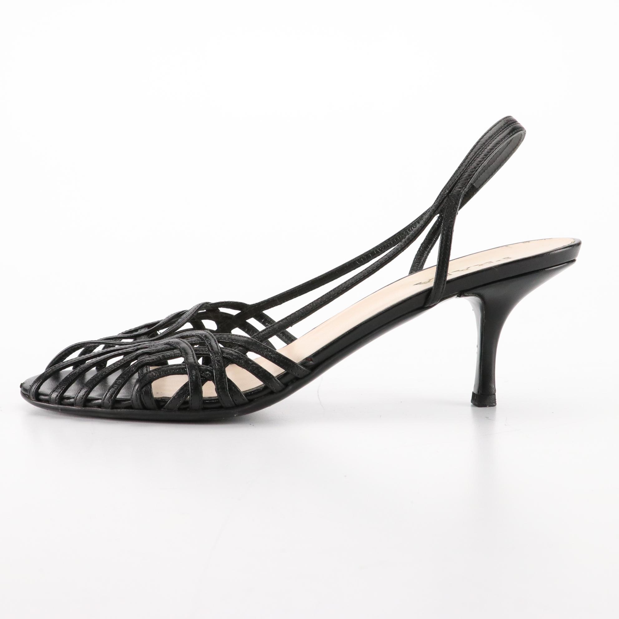 Prada Peep Toe Slingbacks in Black Leather