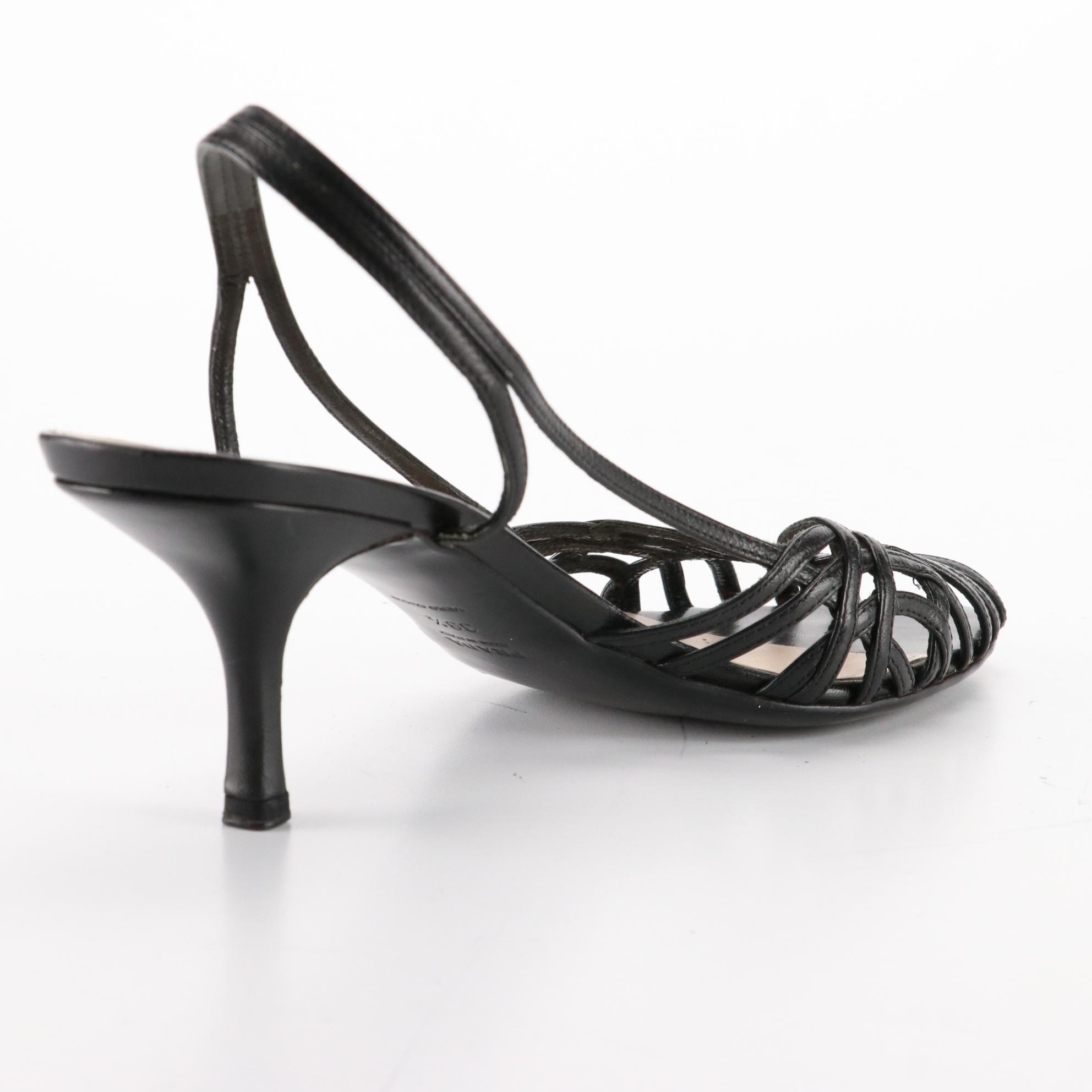 Prada Peep Toe Slingbacks in Black Leather