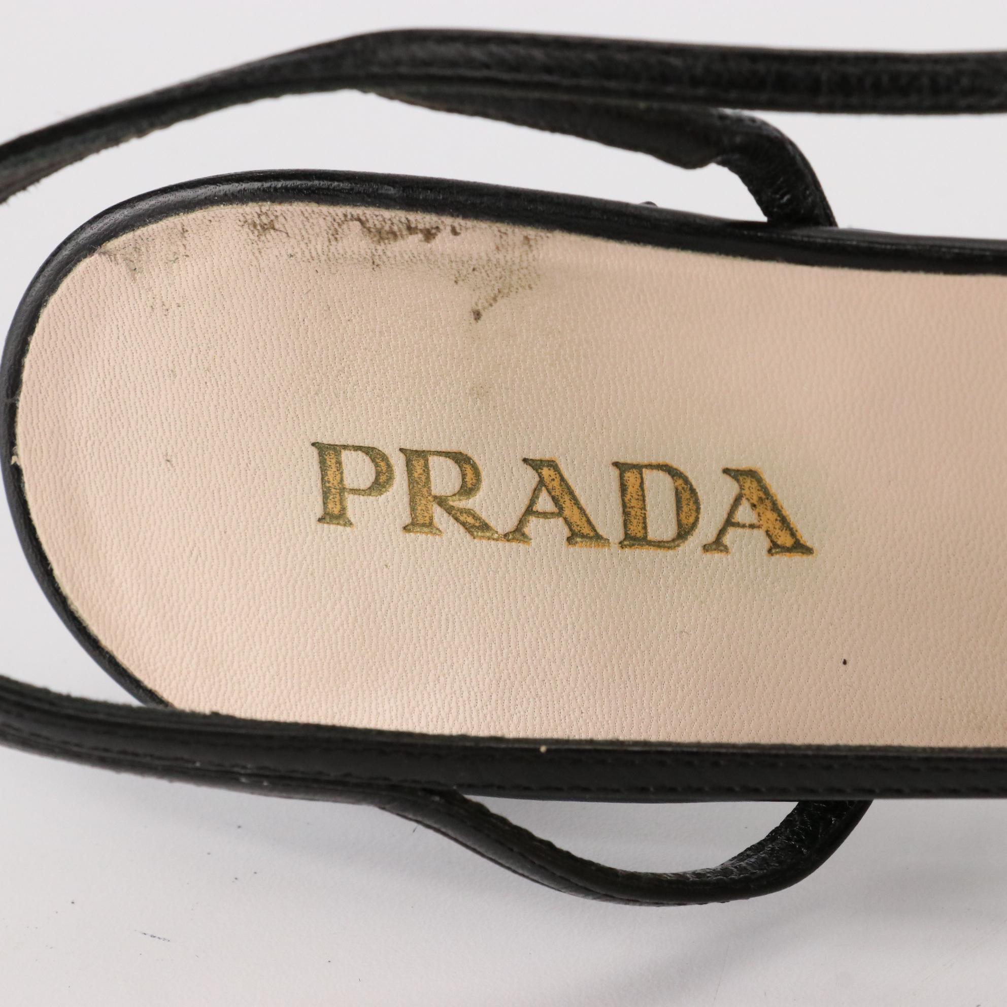 Prada Peep Toe Slingbacks in Black Leather