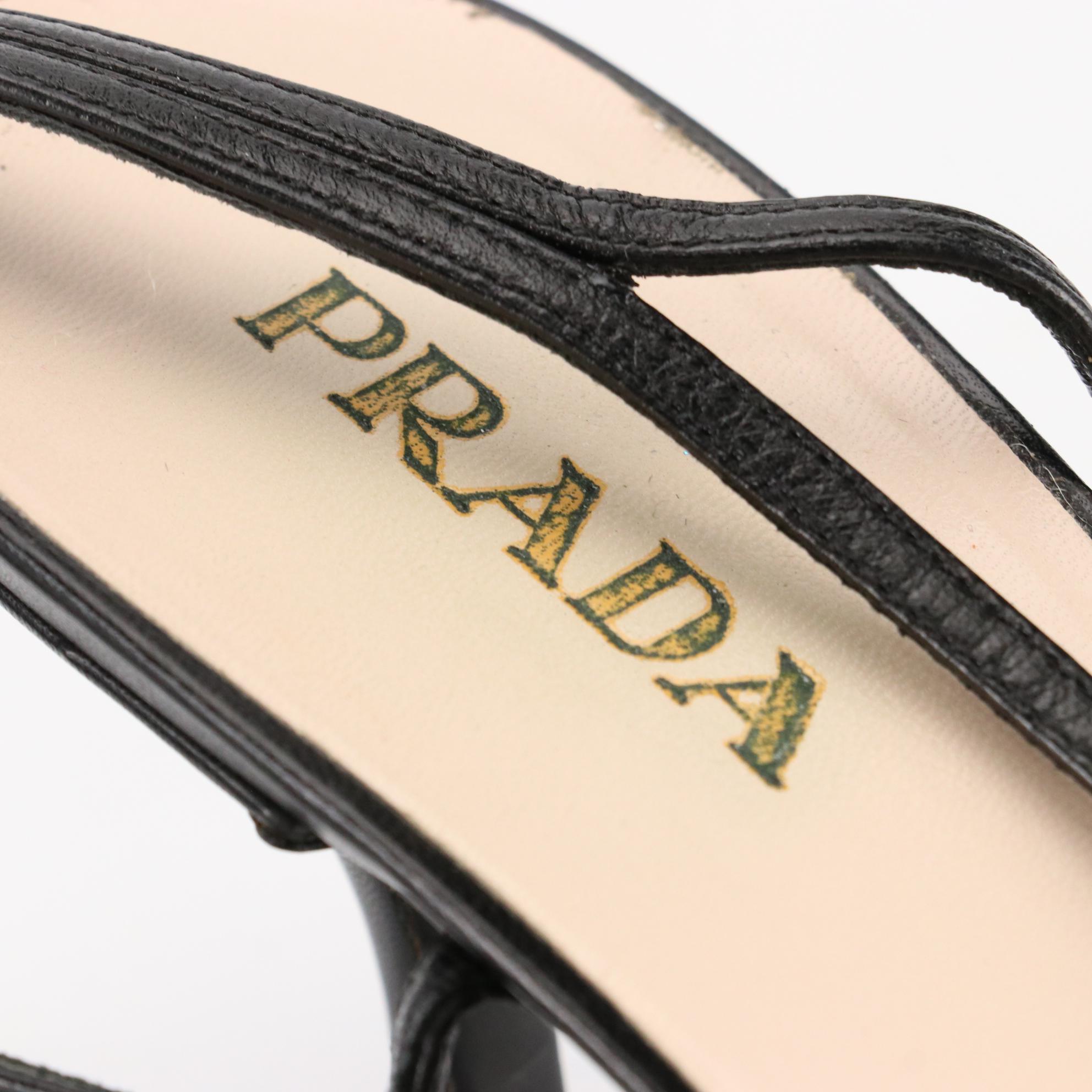 Prada Peep Toe Slingbacks in Black Leather