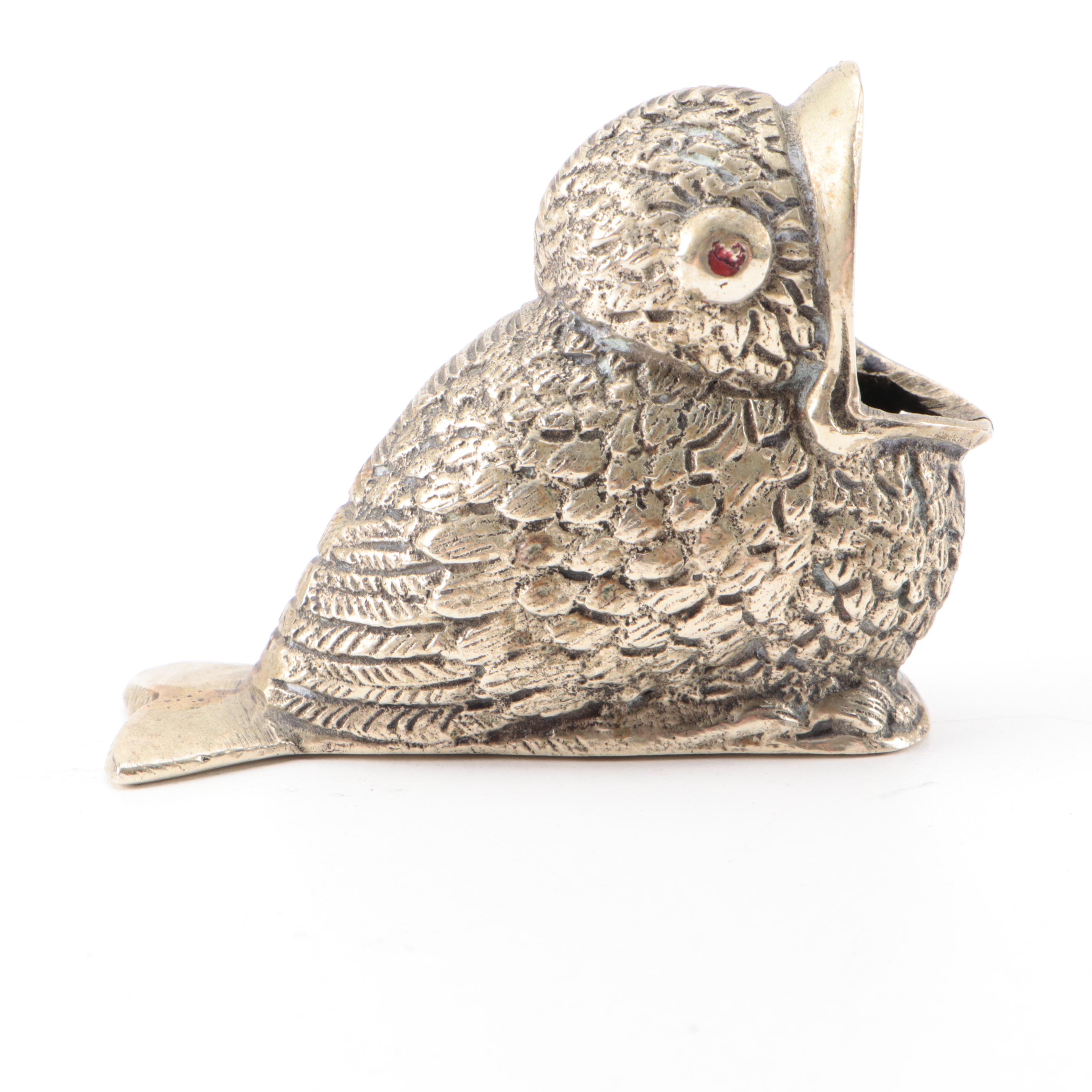 Embellished Enameled Bird Box with Italian Brass Bird Ashtray