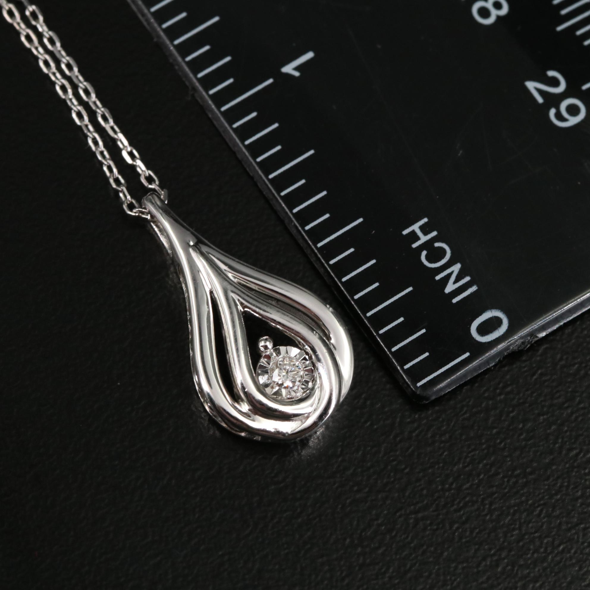 Sterling Diamond Teardrop Pendant Necklace