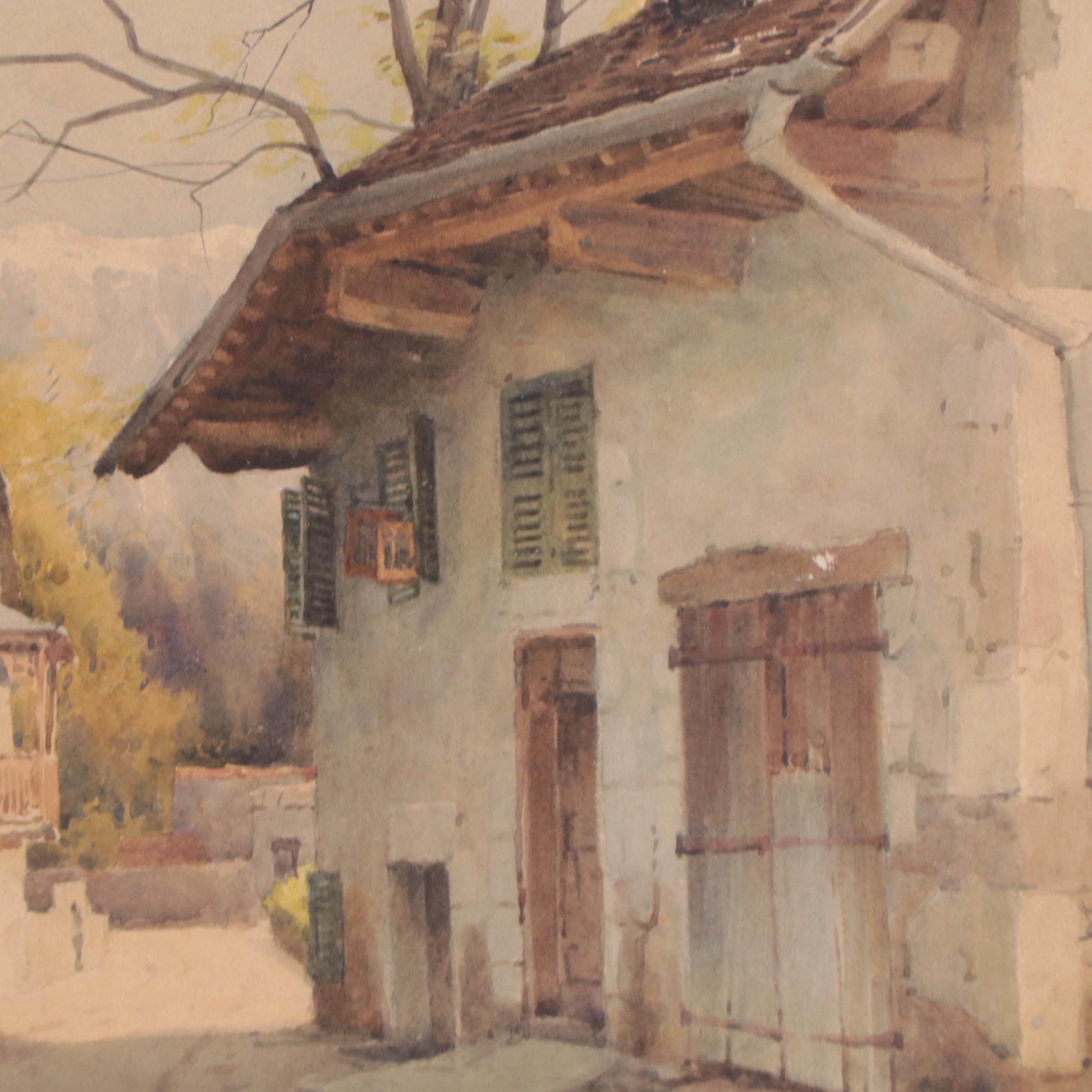 Watercolor Painting of a Street Scene, Early 20th Century