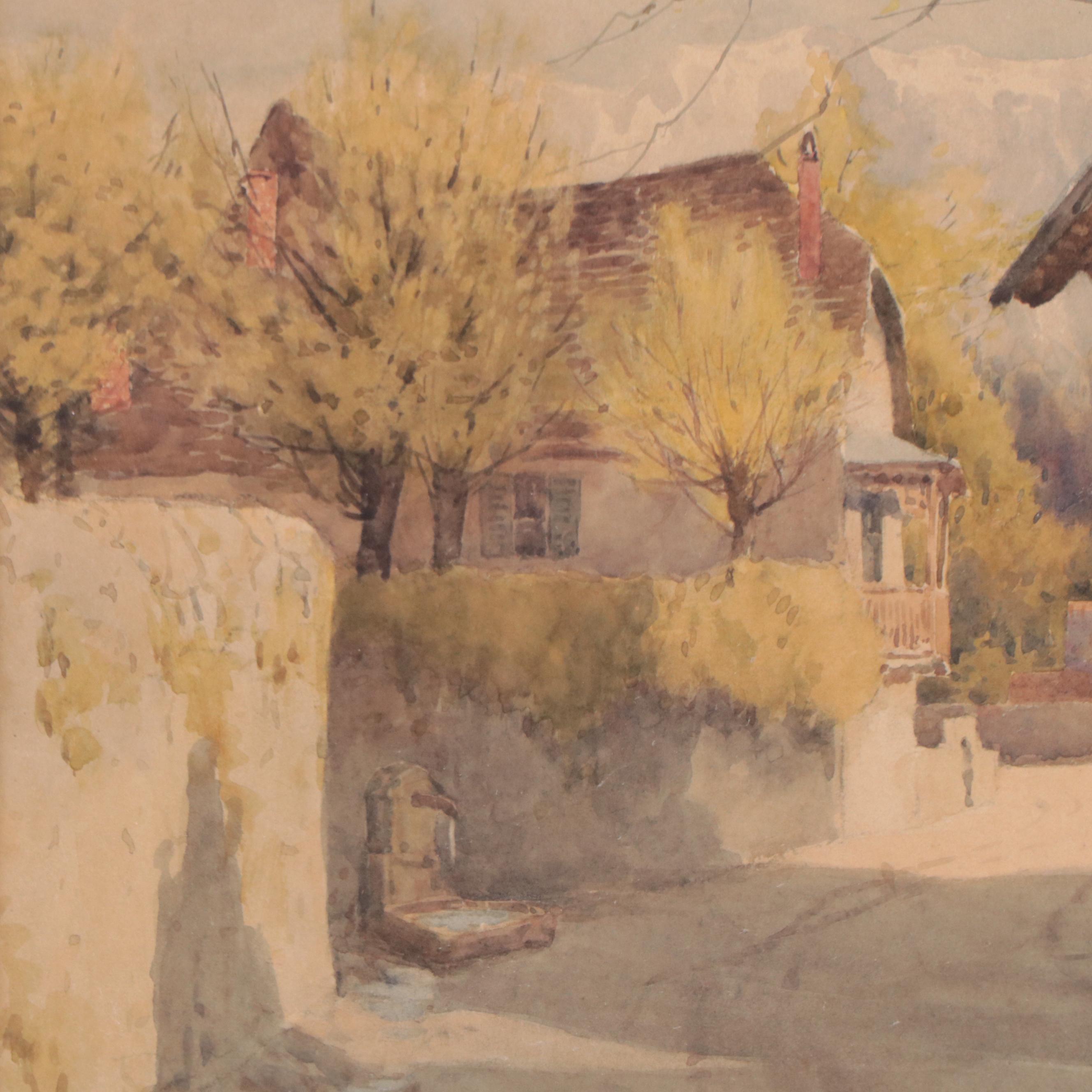 Watercolor Painting of a Street Scene, Early 20th Century