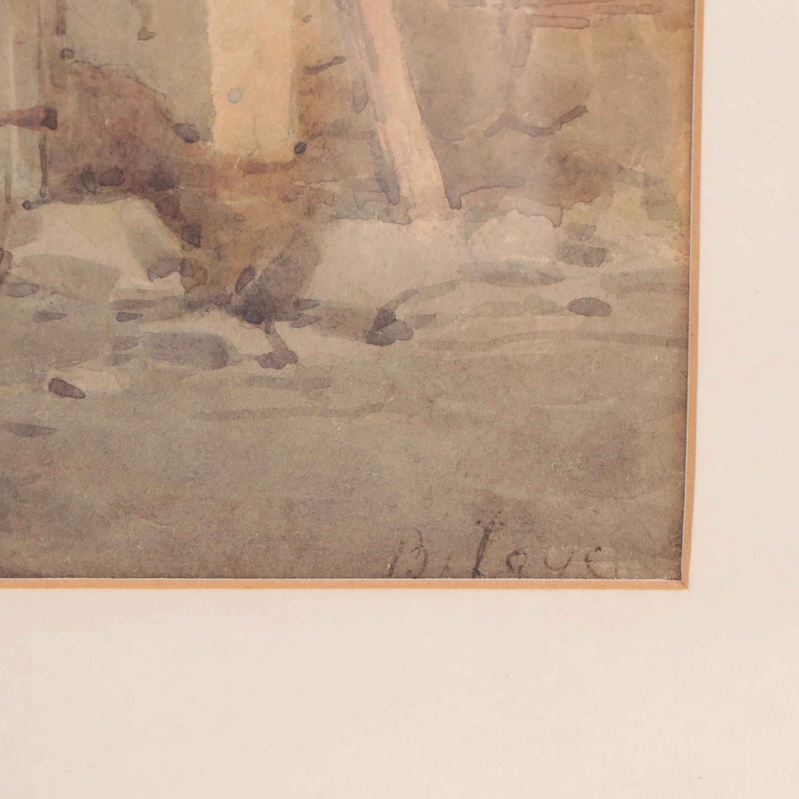 Watercolor Painting of a Street Scene, Early 20th Century