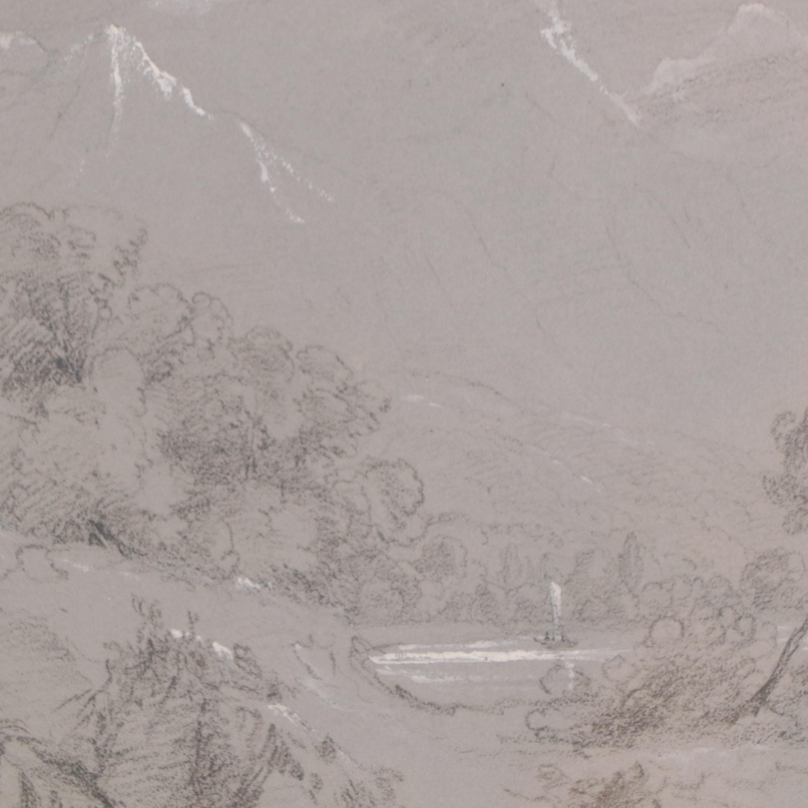 Charcoal Drawing of a Mountainous Landscape