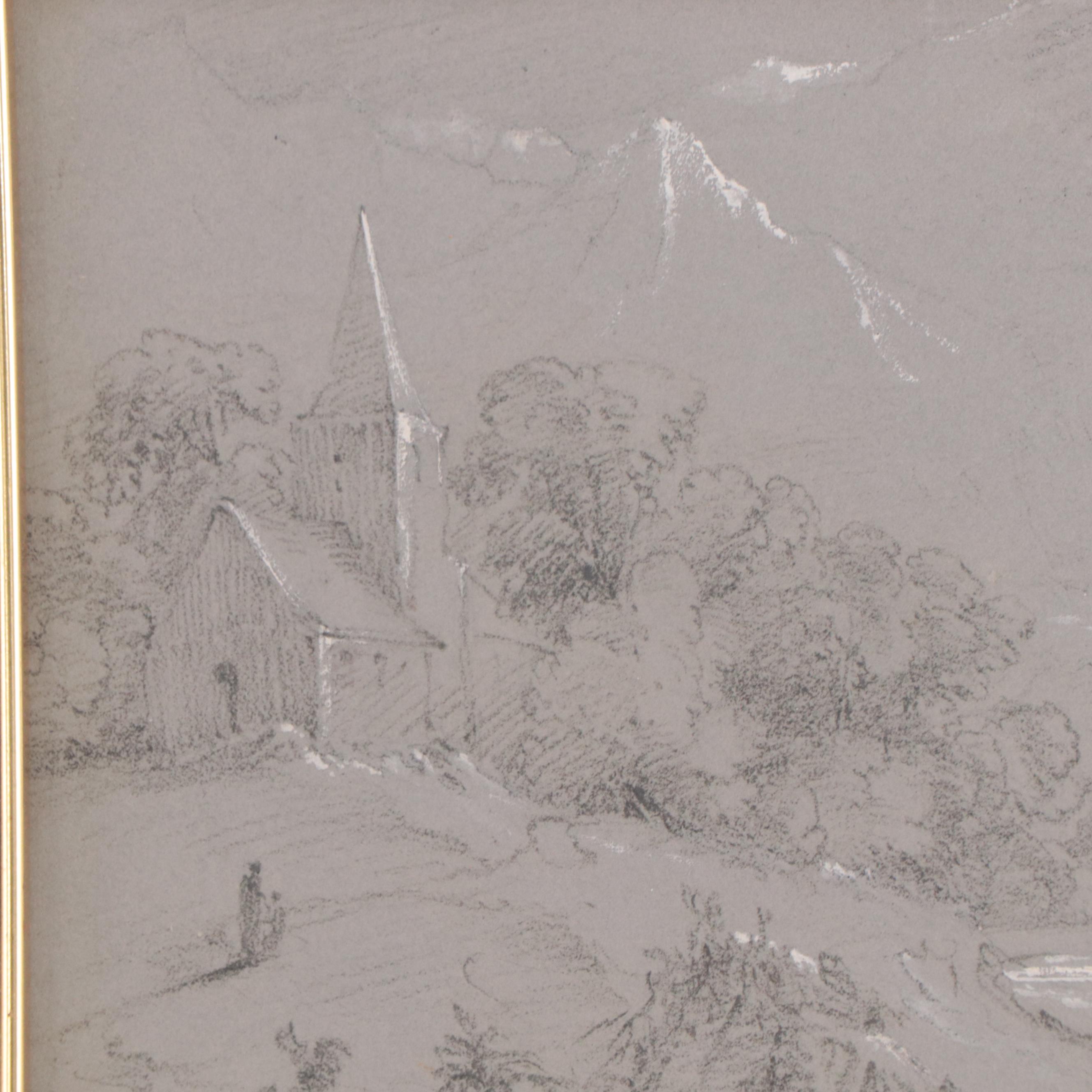 Charcoal Drawing of a Mountainous Landscape