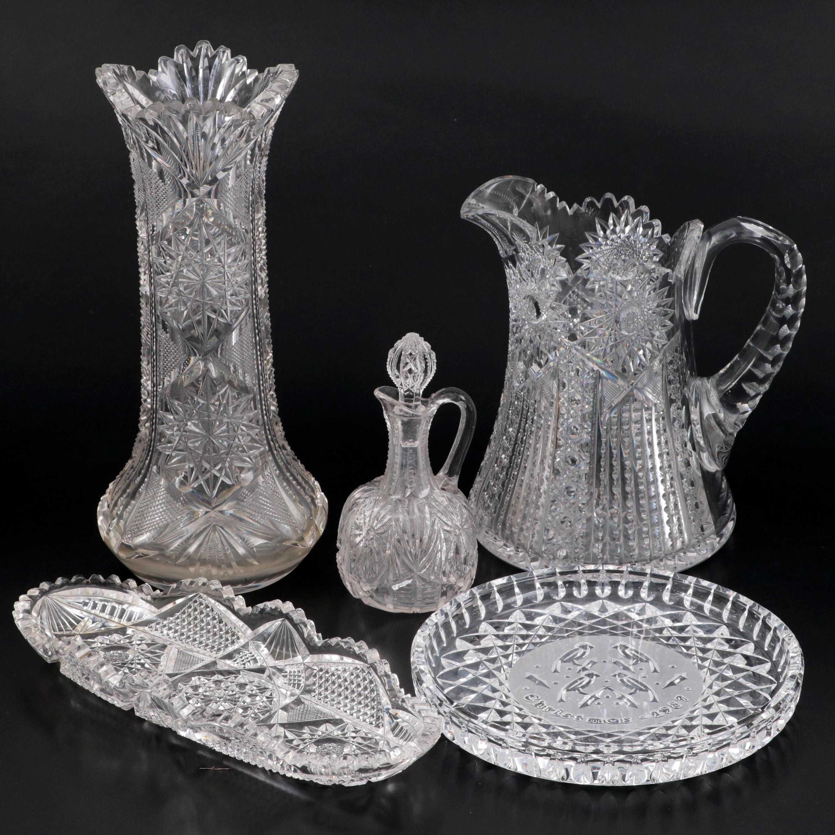 Libbey with Other Brilliant Cut Glass Tableware and Waterford Crystal Dish