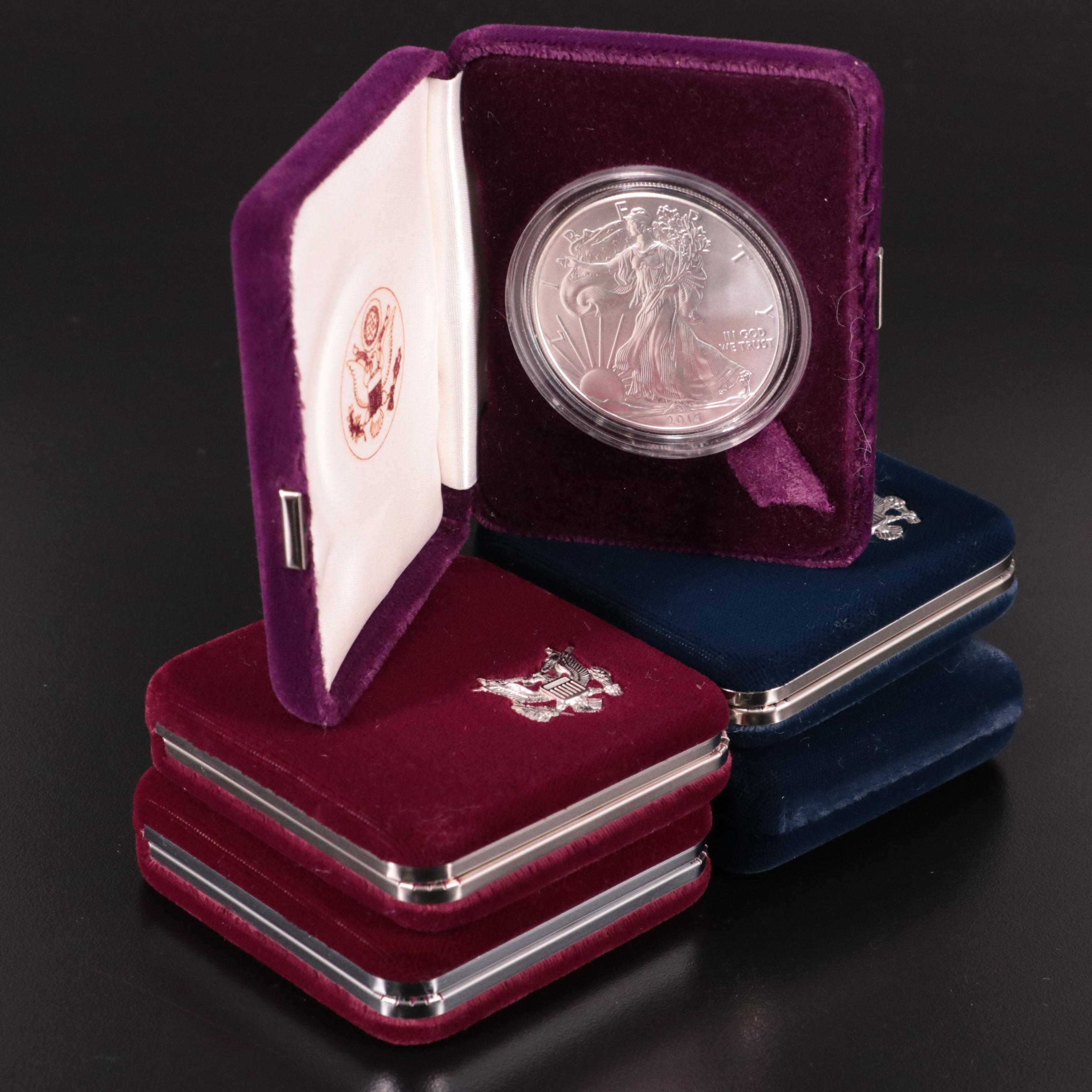 Five American Silver Eagle Bullion Coins Including 1986