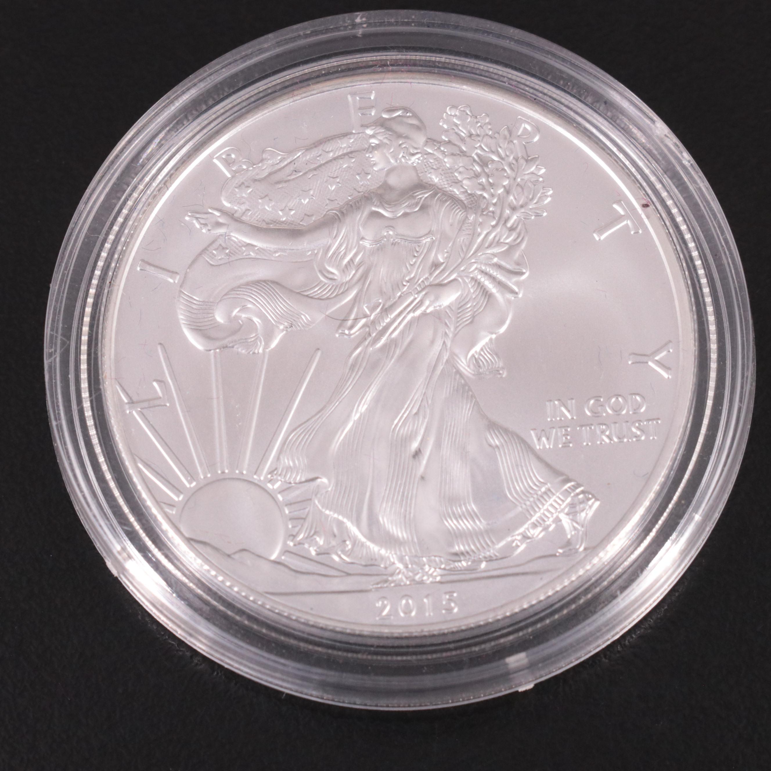 Five American Silver Eagle Bullion Coins Including 1986