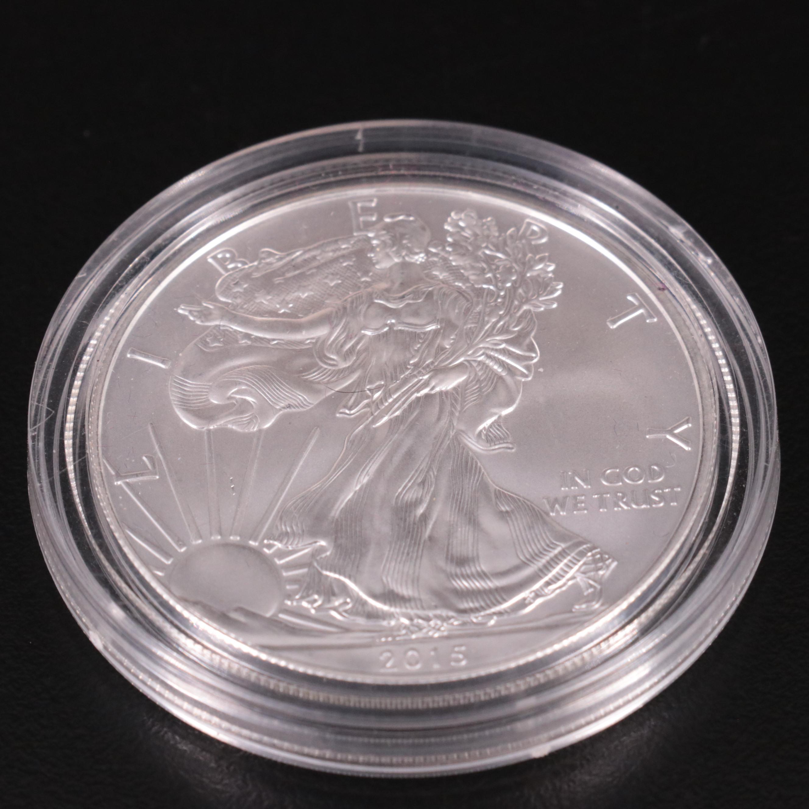 Five American Silver Eagle Bullion Coins Including 1986