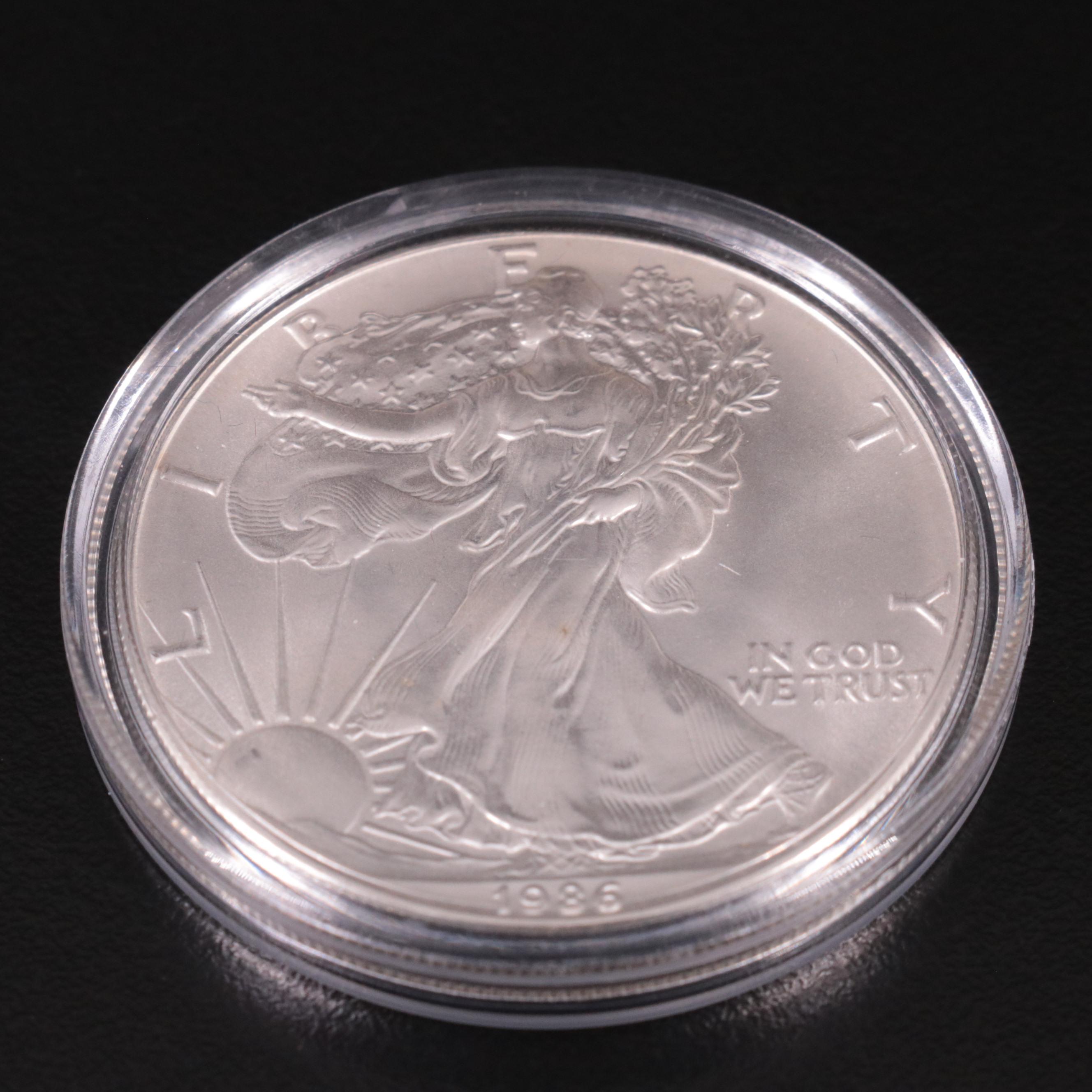 Five American Silver Eagle Bullion Coins Including 1986