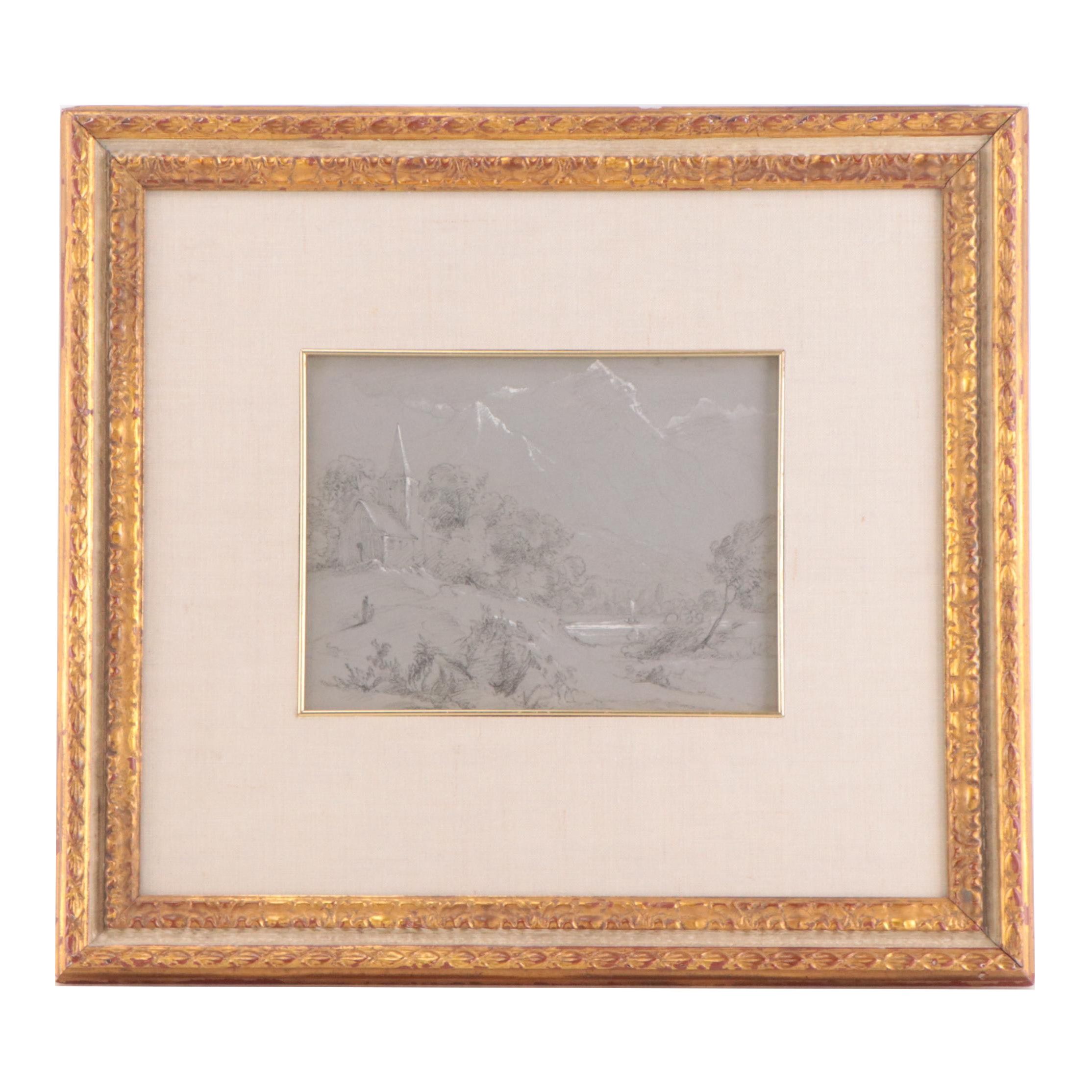 Charcoal Drawing of a Mountainous Landscape