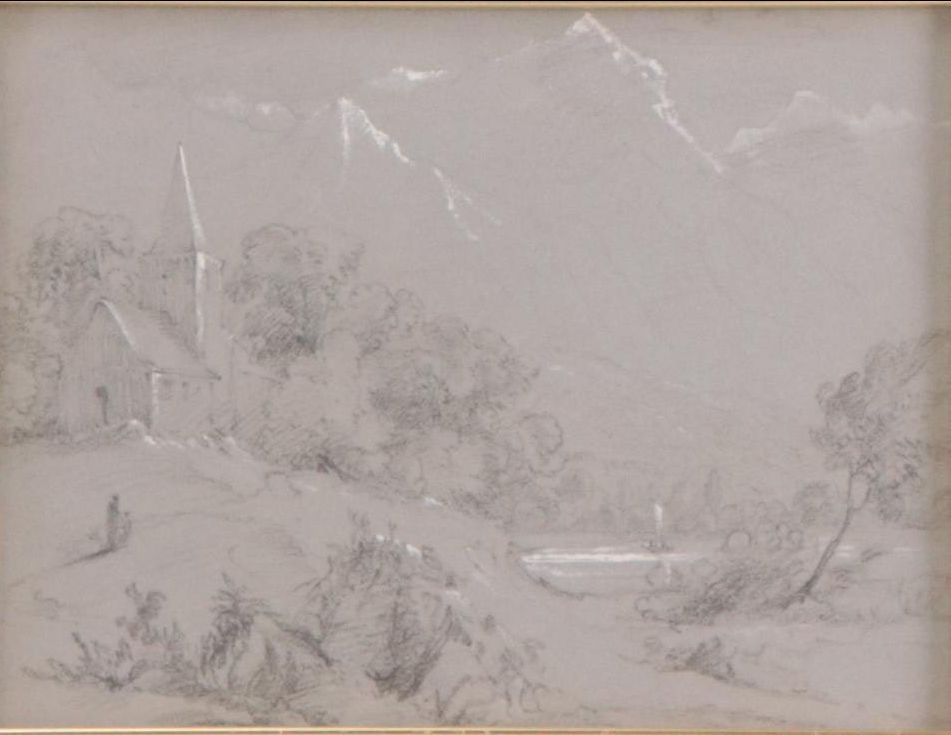 Charcoal Drawing of a Mountainous Landscape