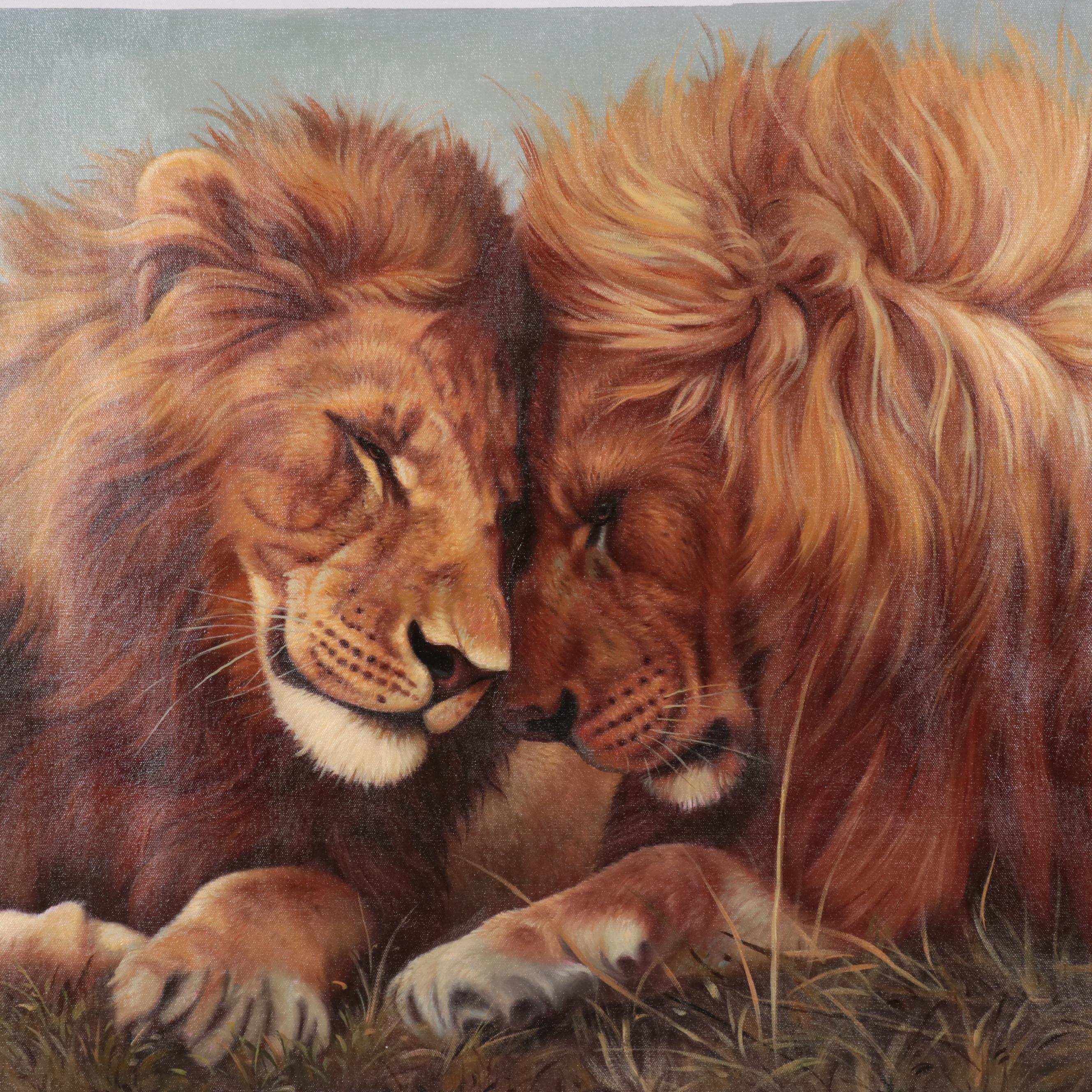 Quan Oil Painting Two Lions, 21st Century
