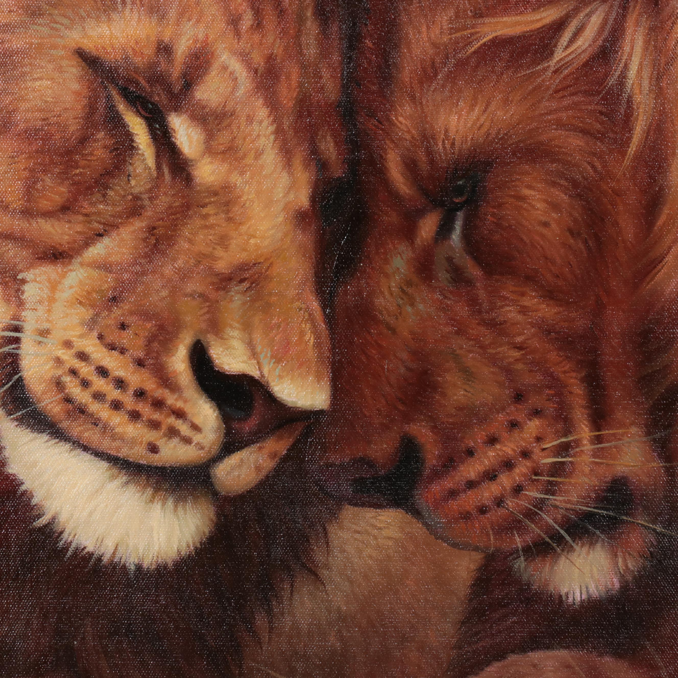Quan Oil Painting Two Lions, 21st Century