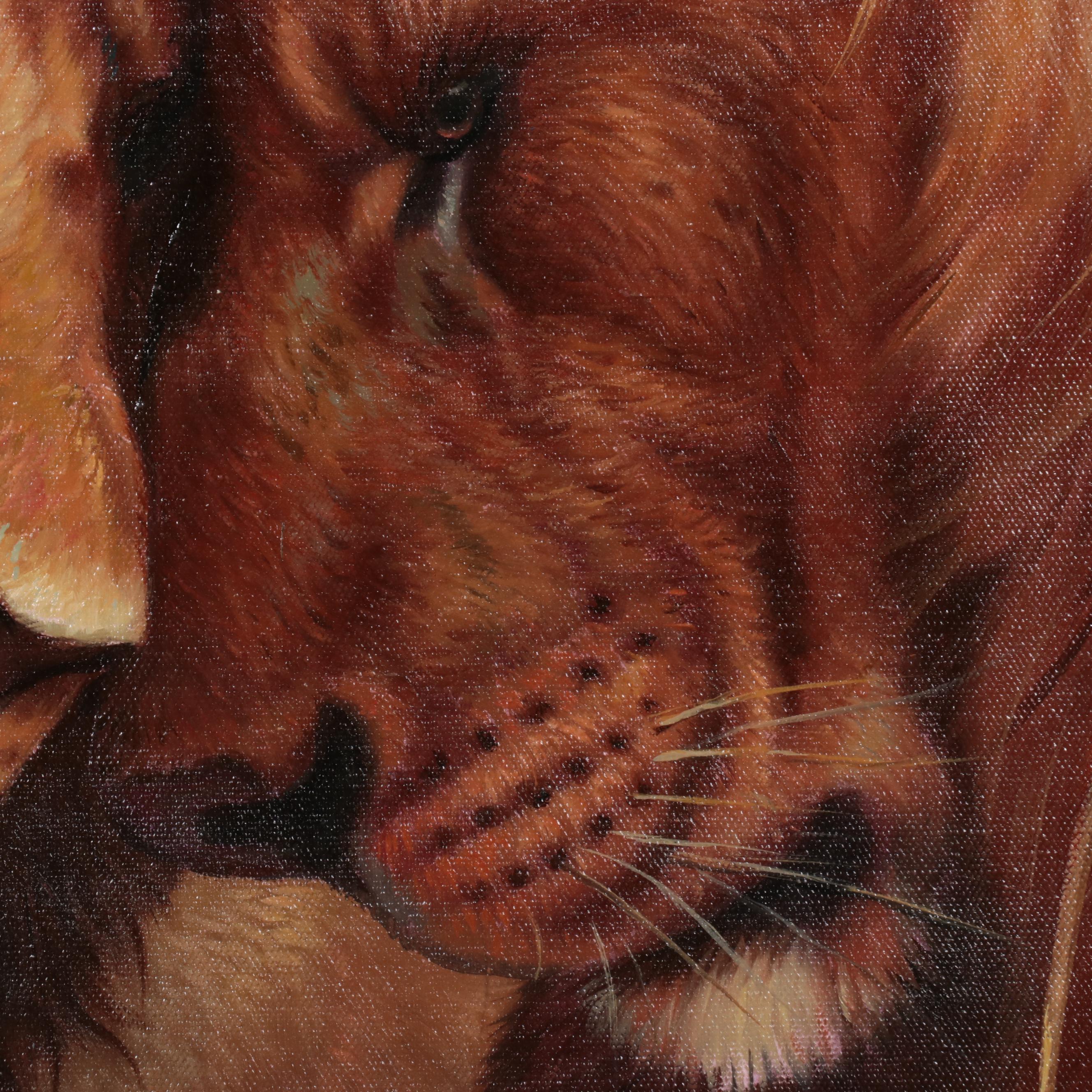 Quan Oil Painting Two Lions, 21st Century