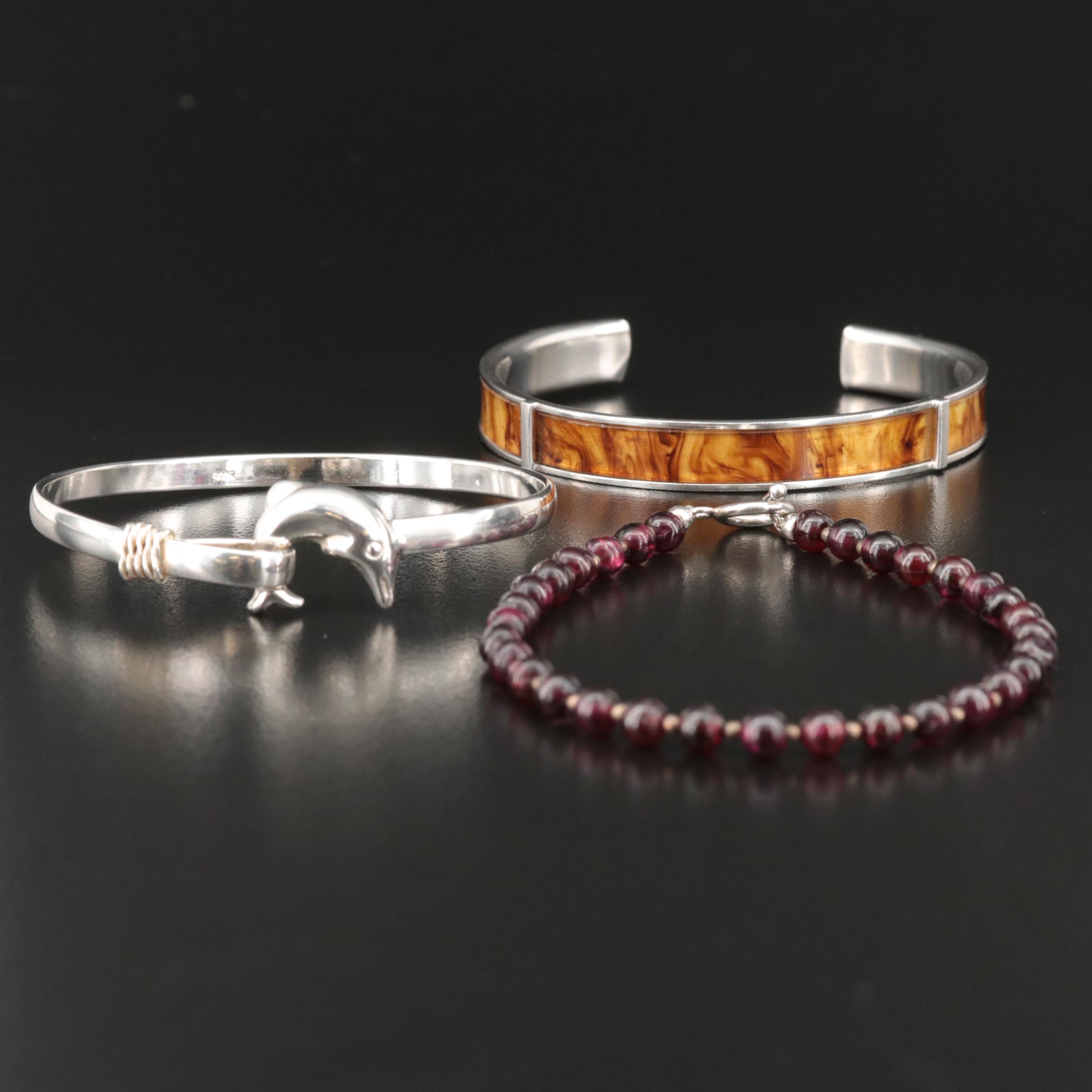 Sterling Bracelets Including Garnet and Glass