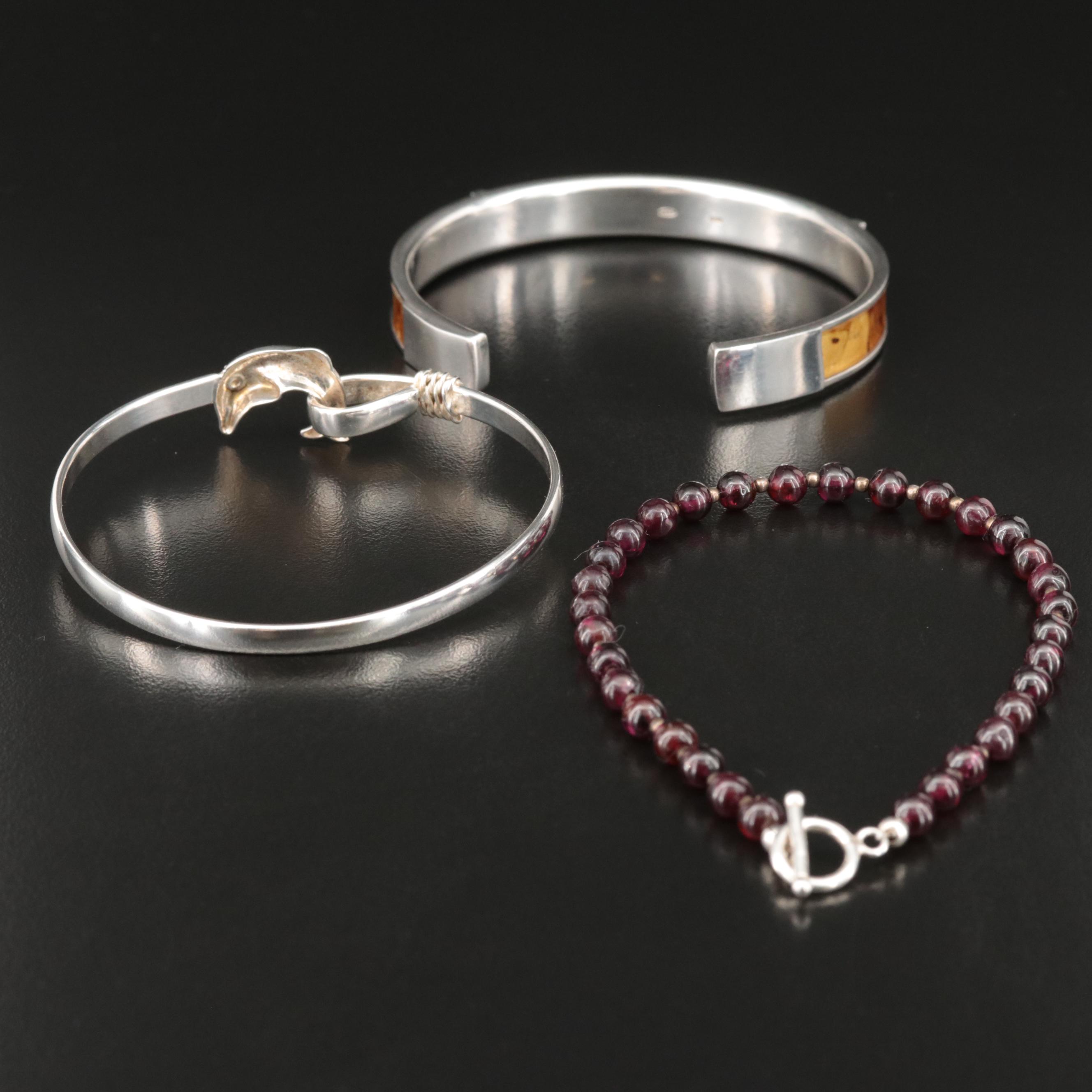 Sterling Bracelets Including Garnet and Glass