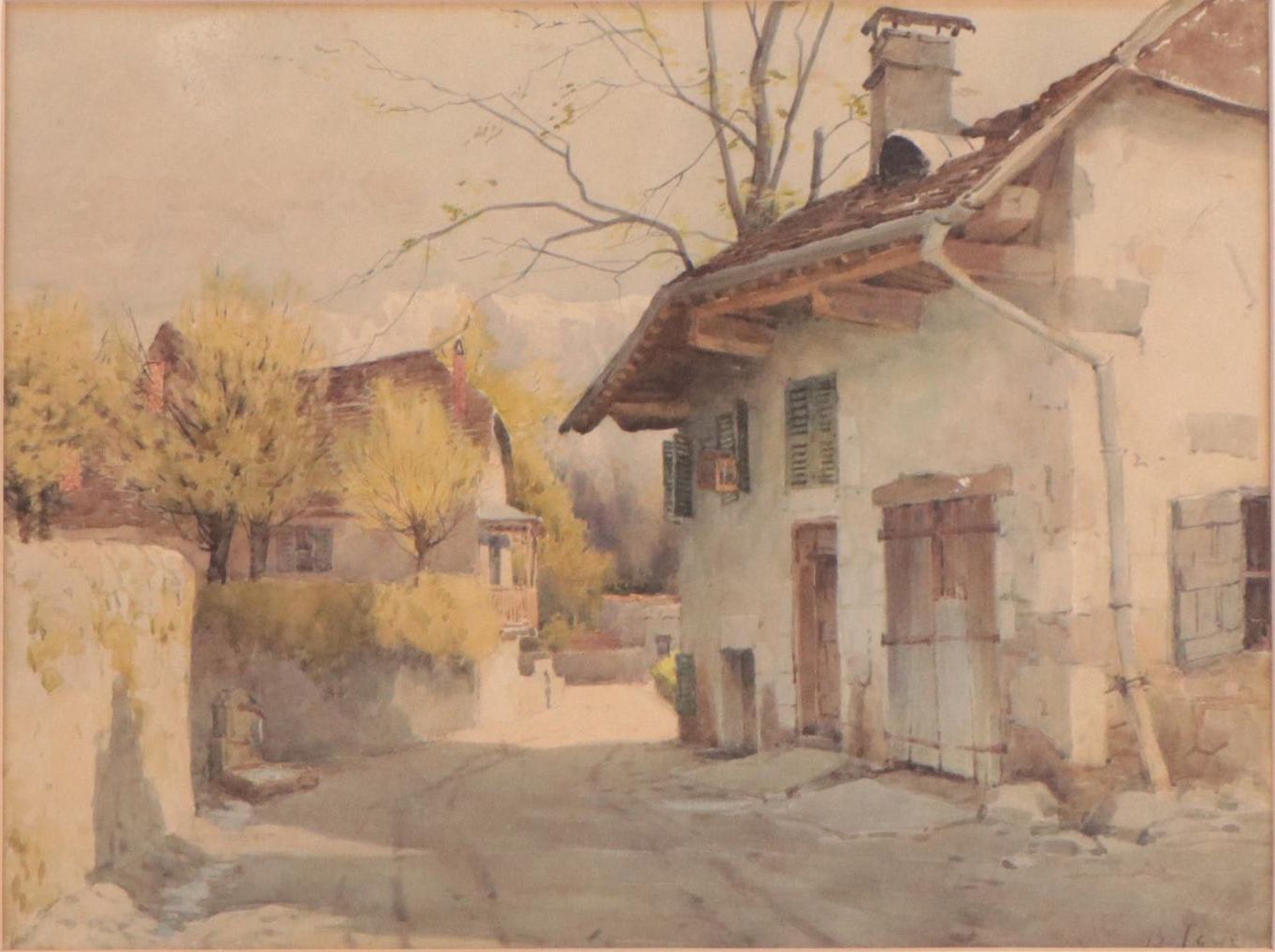 Watercolor Painting of a Street Scene, Early 20th Century