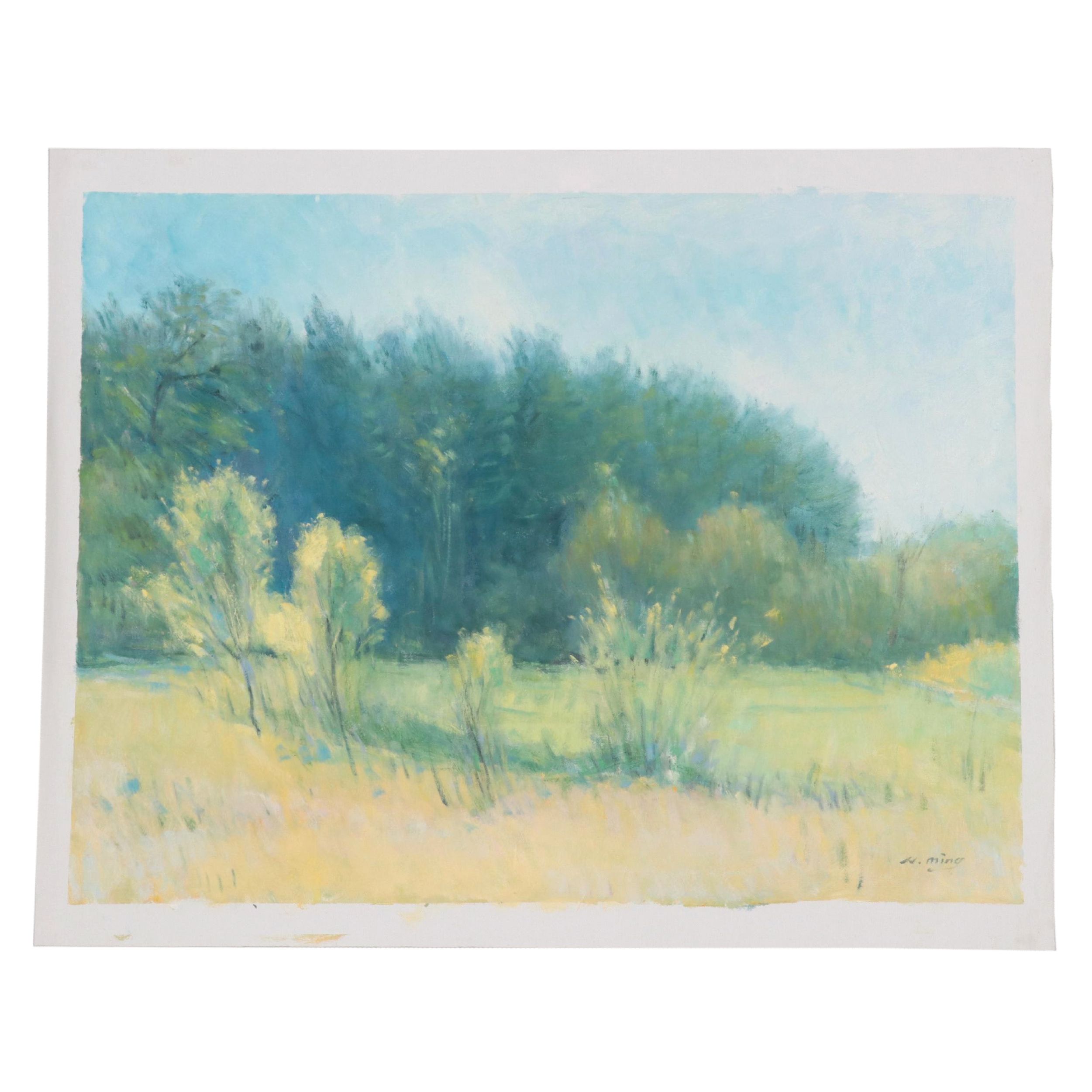 N. Ming Oil Painting of Verdant Landscape, 21st Century